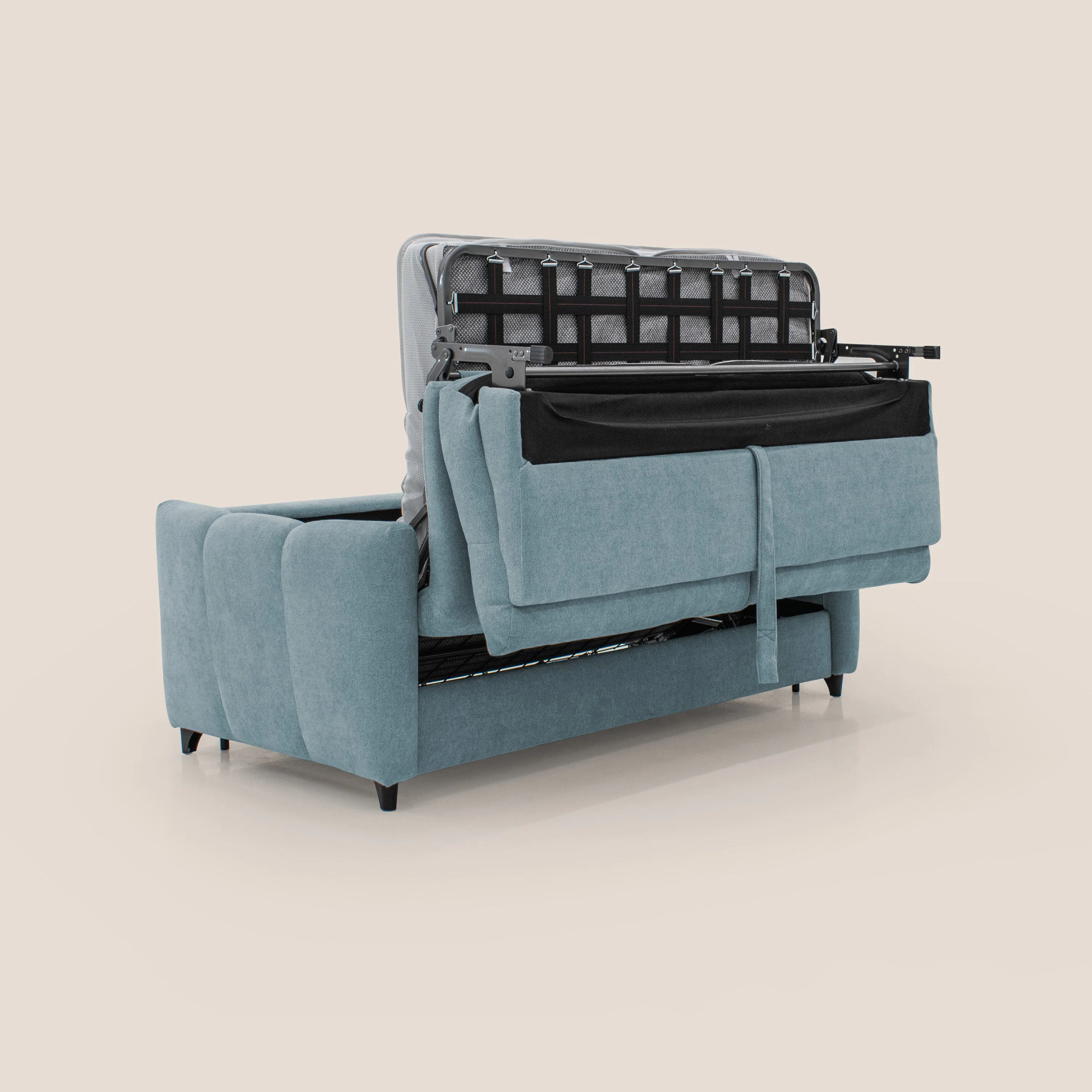 Peonia canapé convertible scandinave avec matelas H 18cm et dossier haut en bouclette imperméable T07 sucre glace - Image 4