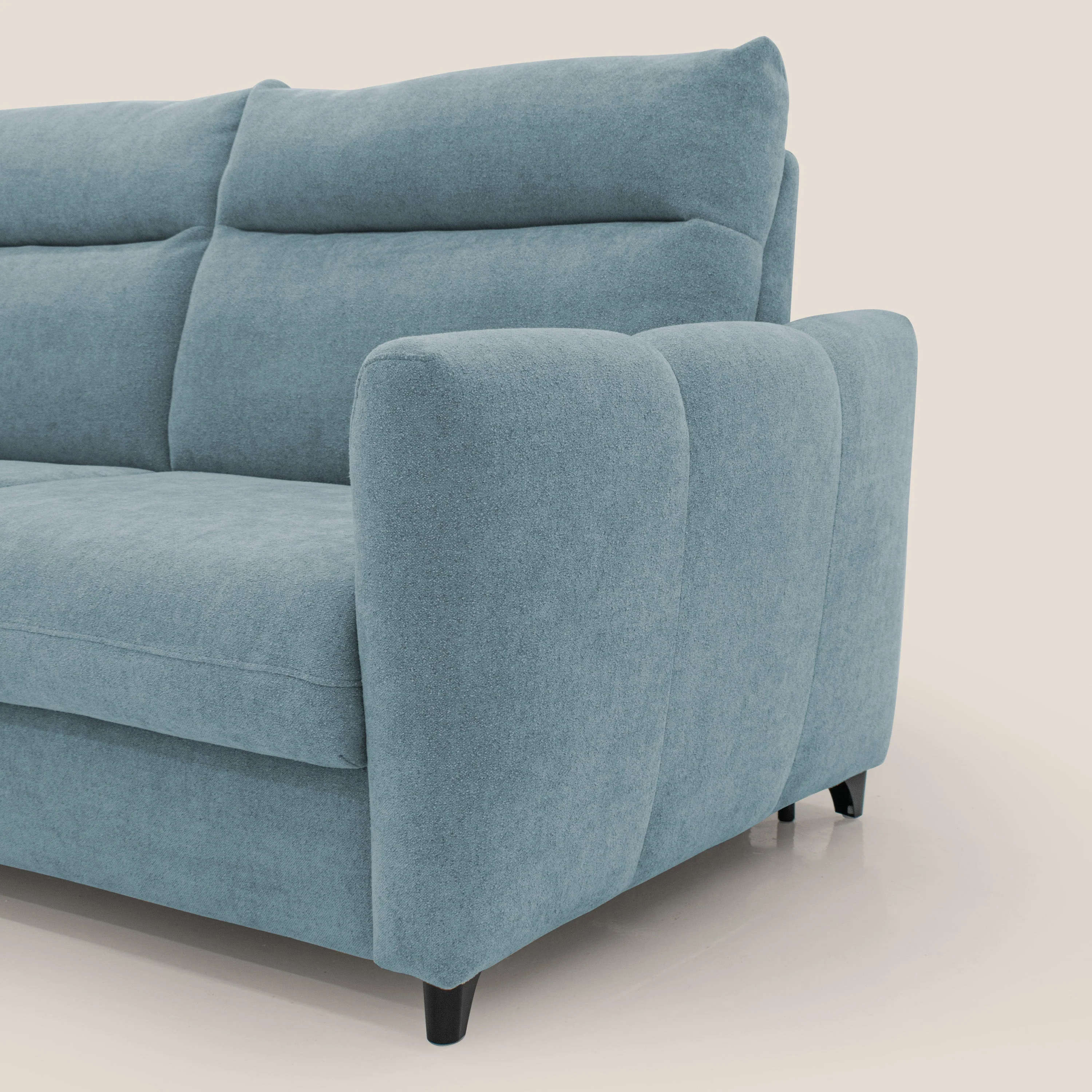 Peonia canapé convertible scandinave avec matelas H 18cm et dossier haut en bouclette imperméable T07 sucre glace - Image 5