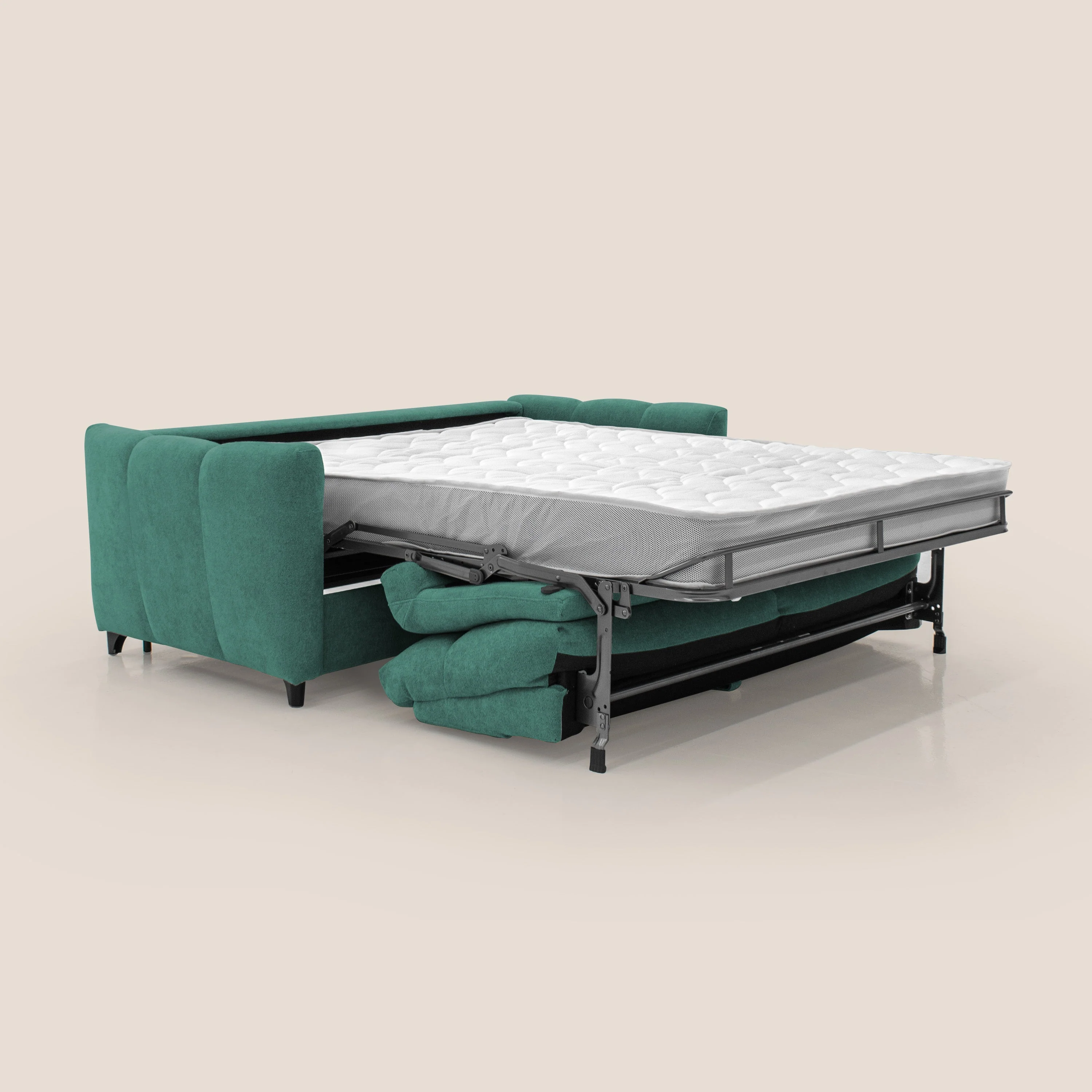 Peonia canapé convertible scandinave avec matelas H 18cm et dossier haut en bouclette imperméable T07 vert - Image 2