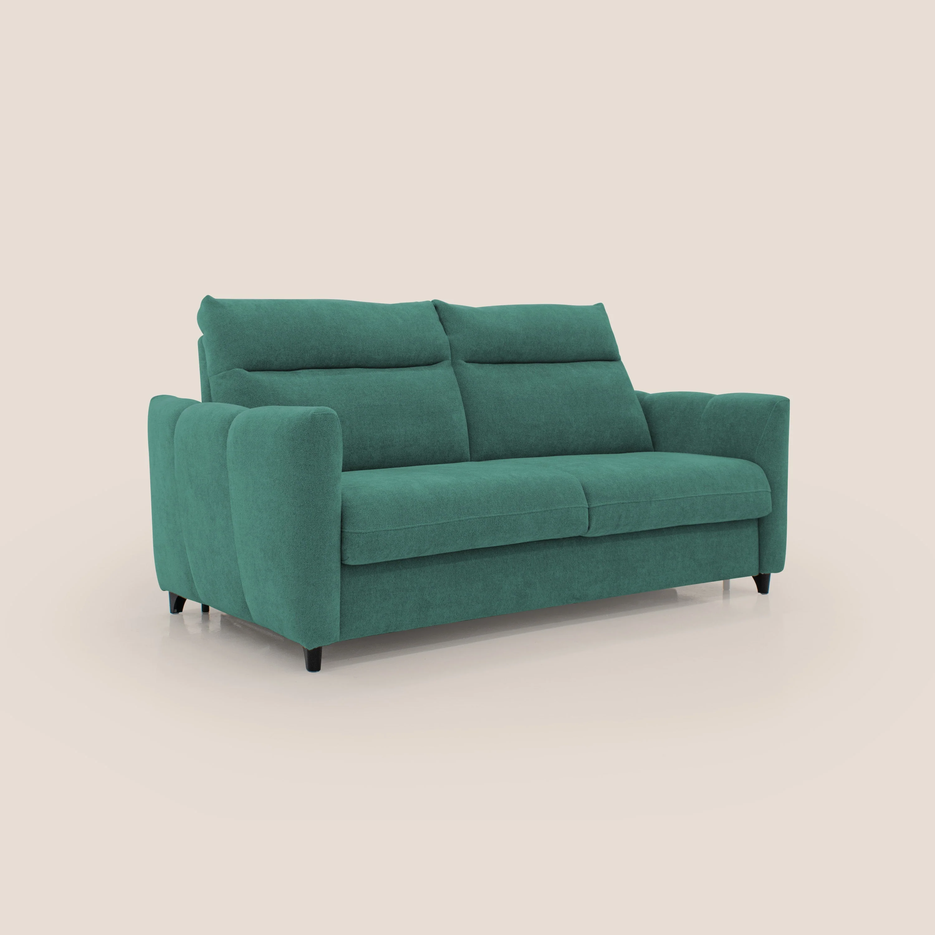 Peonia canapé convertible scandinave avec matelas H 18cm et dossier haut en bouclette imperméable T07 vert - Image 3