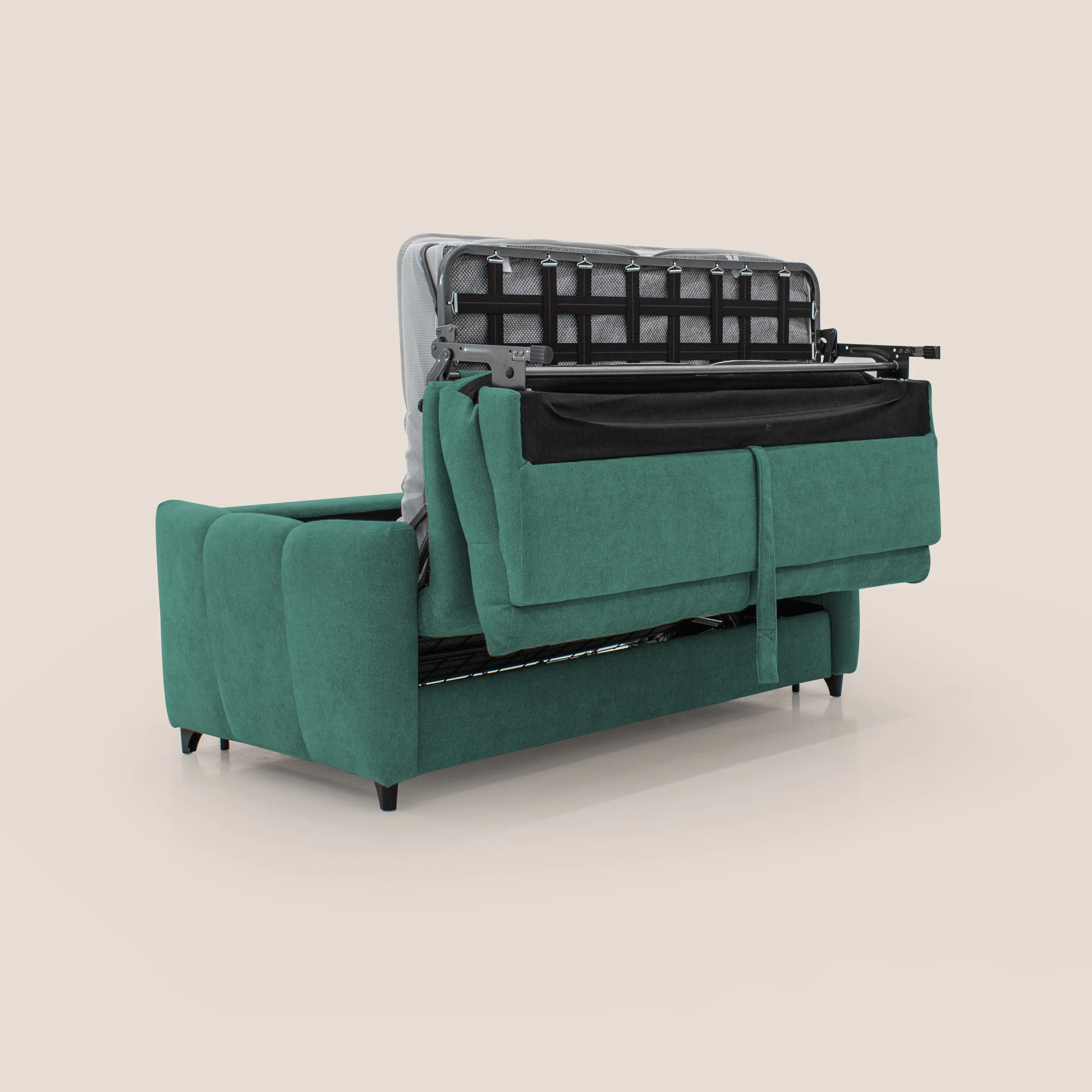 Peonia canapé convertible scandinave avec matelas H 18cm et dossier haut en bouclette imperméable T07 vert - Image 4