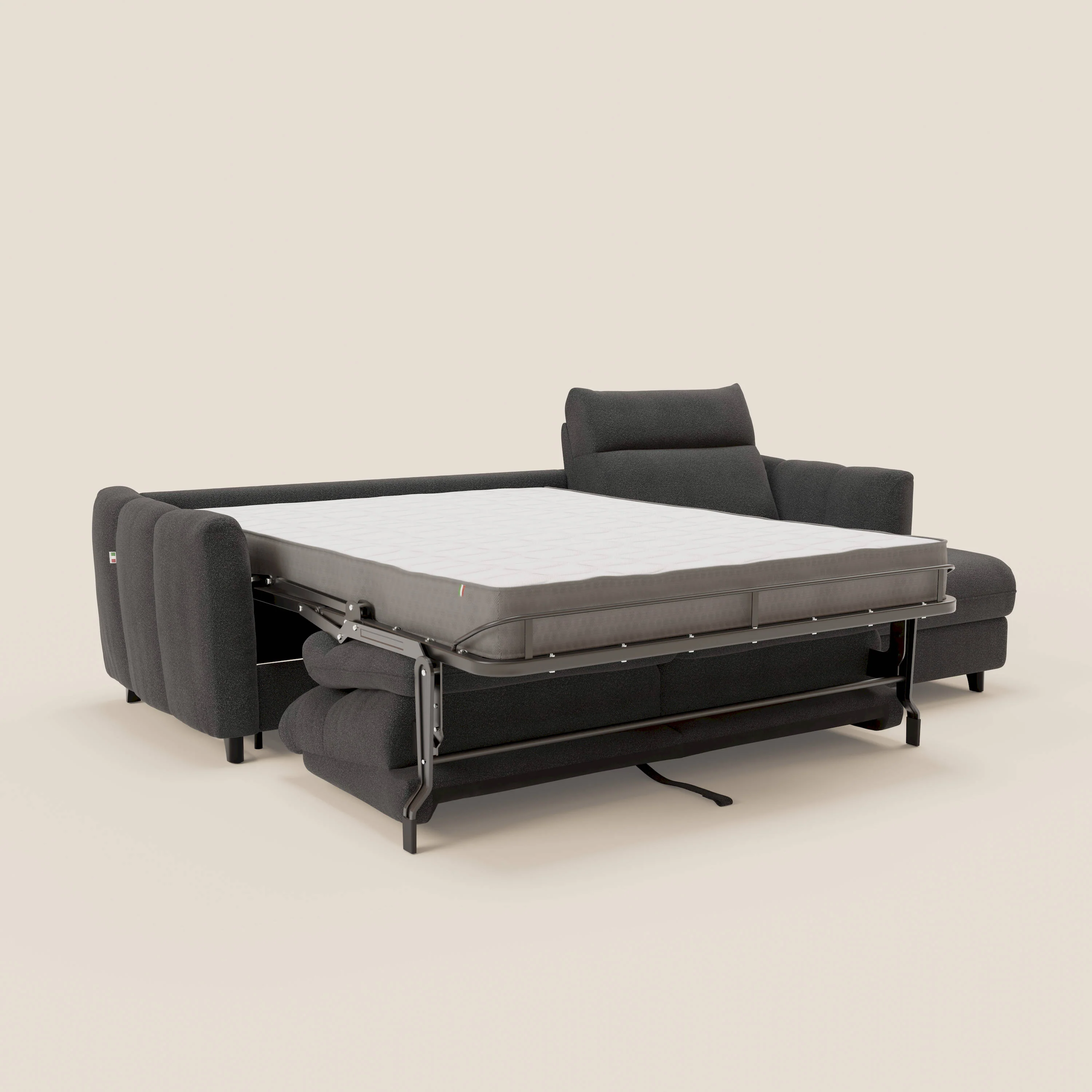 Peonia canapé d'angle convertible avec matelas H18 et chaise longue coffre en bouclette imperméable T07 anthracite - Image 11