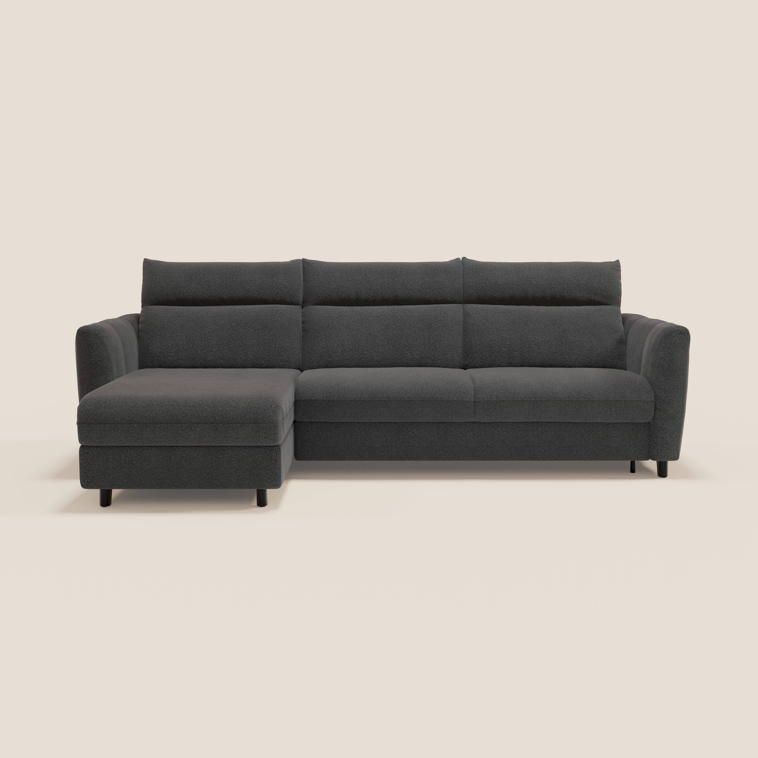 Peonia canapé d'angle convertible avec matelas H18 et chaise longue coffre en bouclette imperméable T07 anthracite - Image 12