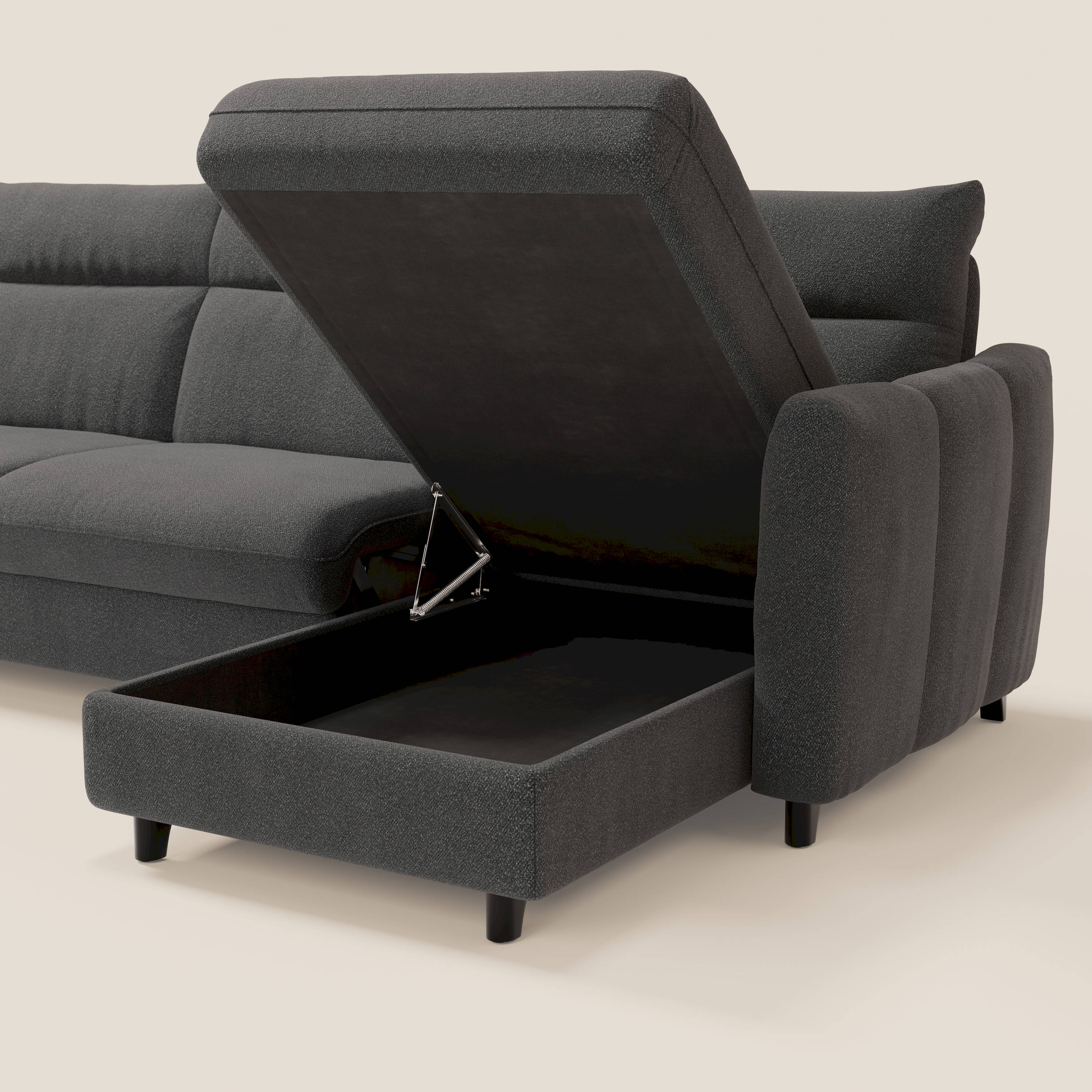Peonia canapé d'angle convertible avec matelas H18 et chaise longue coffre en bouclette imperméable T07 anthracite - Image 5