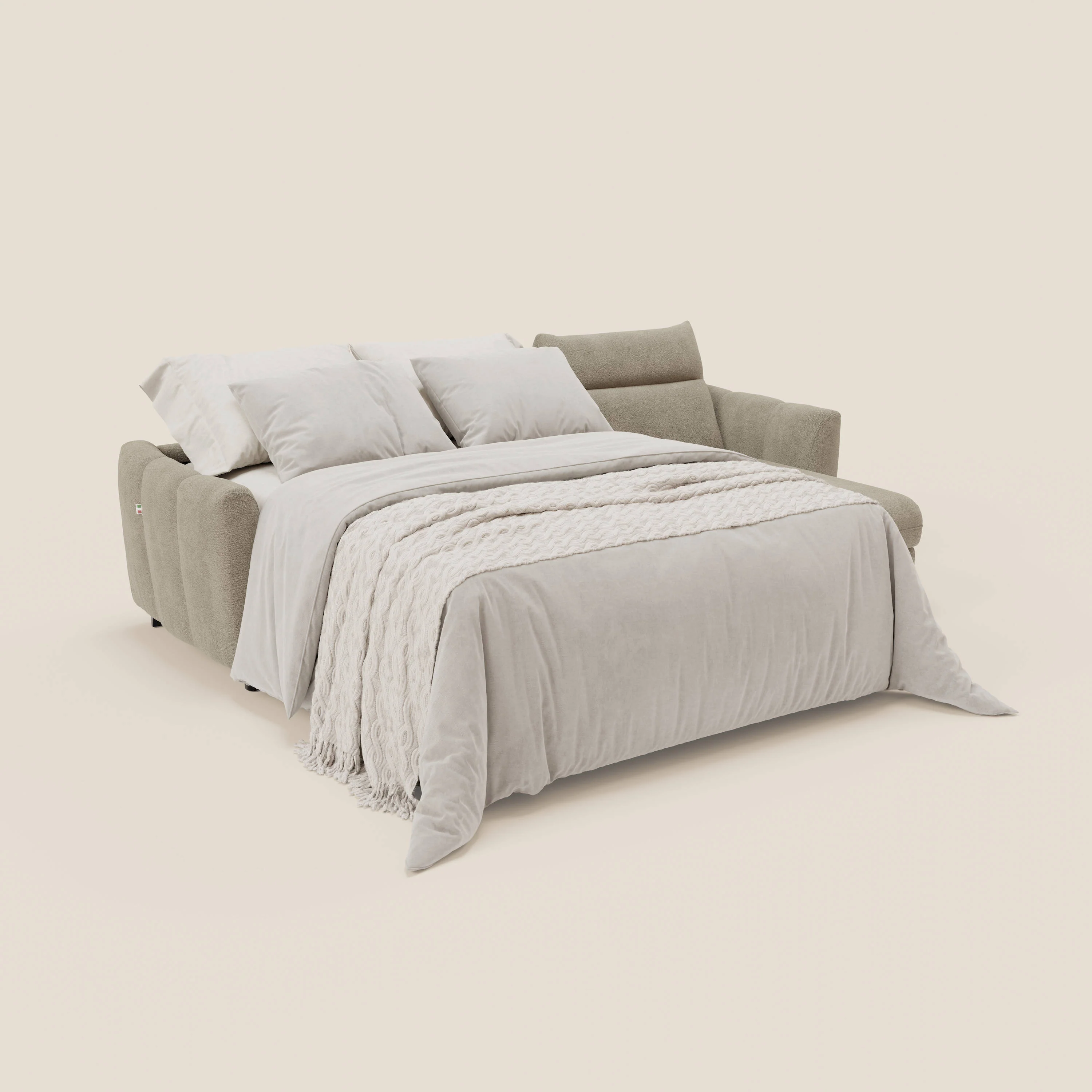Peonia canapé d'angle convertible avec matelas H18 et chaise longue coffre en bouclette imperméable T07 beige - Image 2