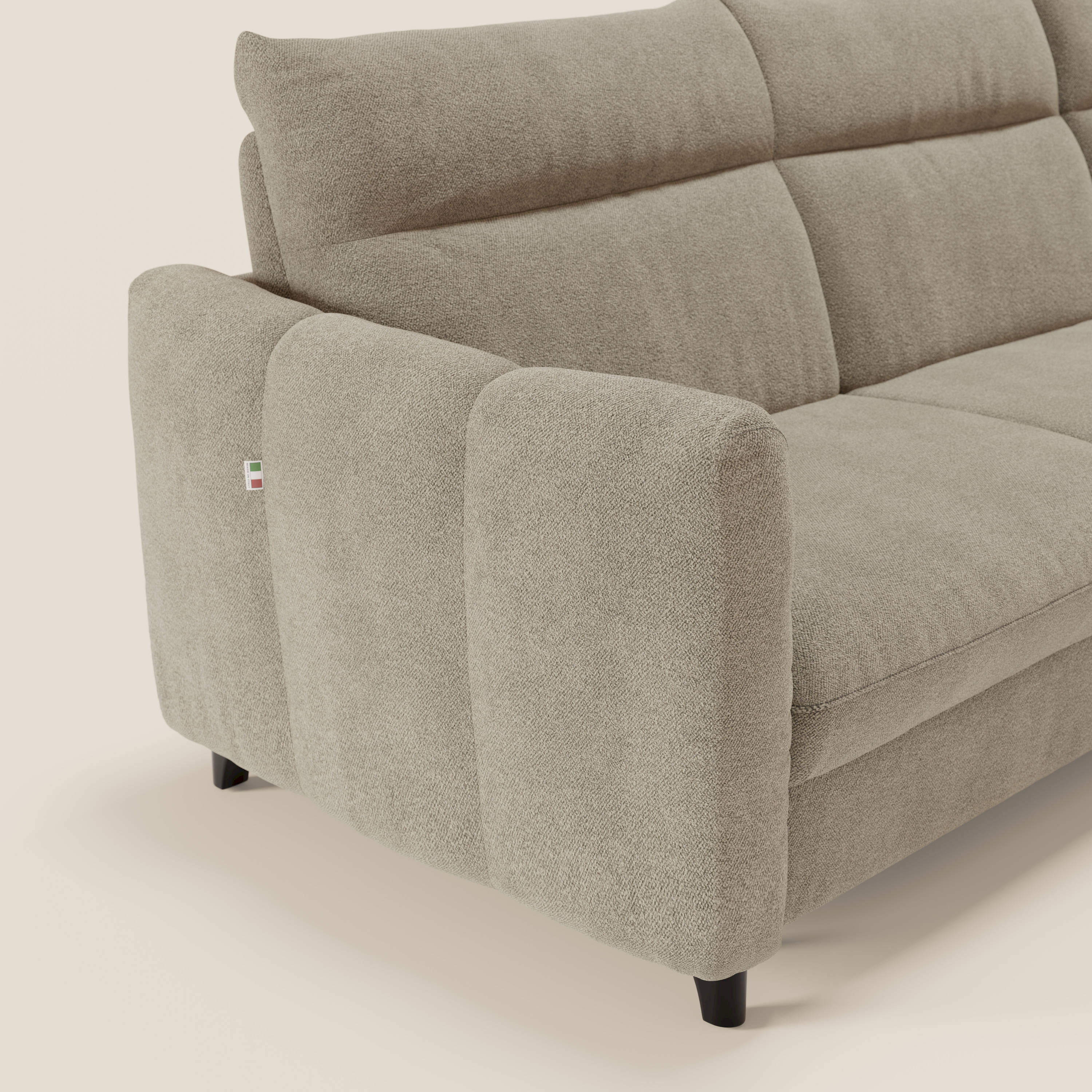Peonia canapé d'angle convertible avec matelas H18 et chaise longue coffre en bouclette imperméable T07 beige - Image 4