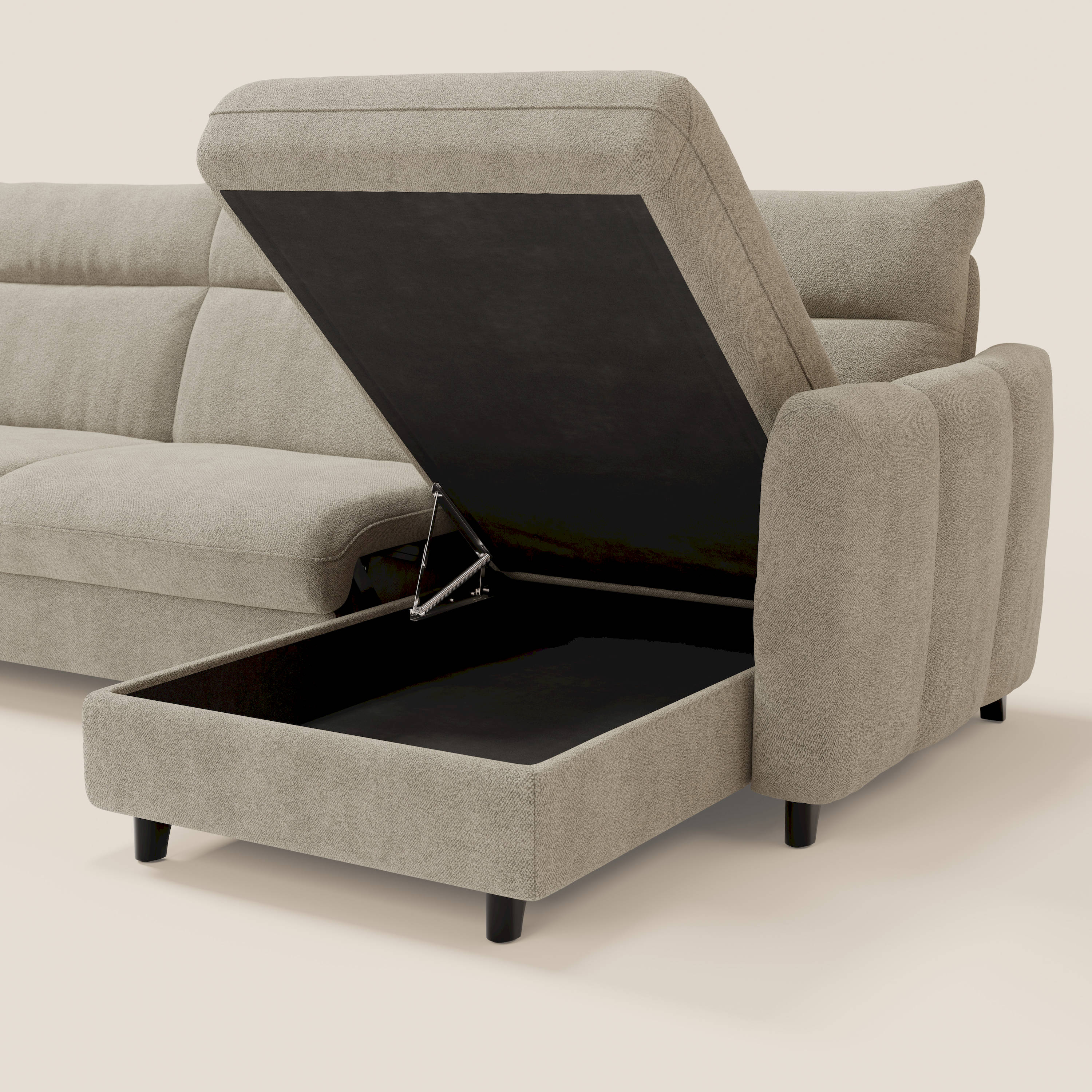 Peonia canapé d'angle convertible avec matelas H18 et chaise longue coffre en bouclette imperméable T07 beige - Image 5