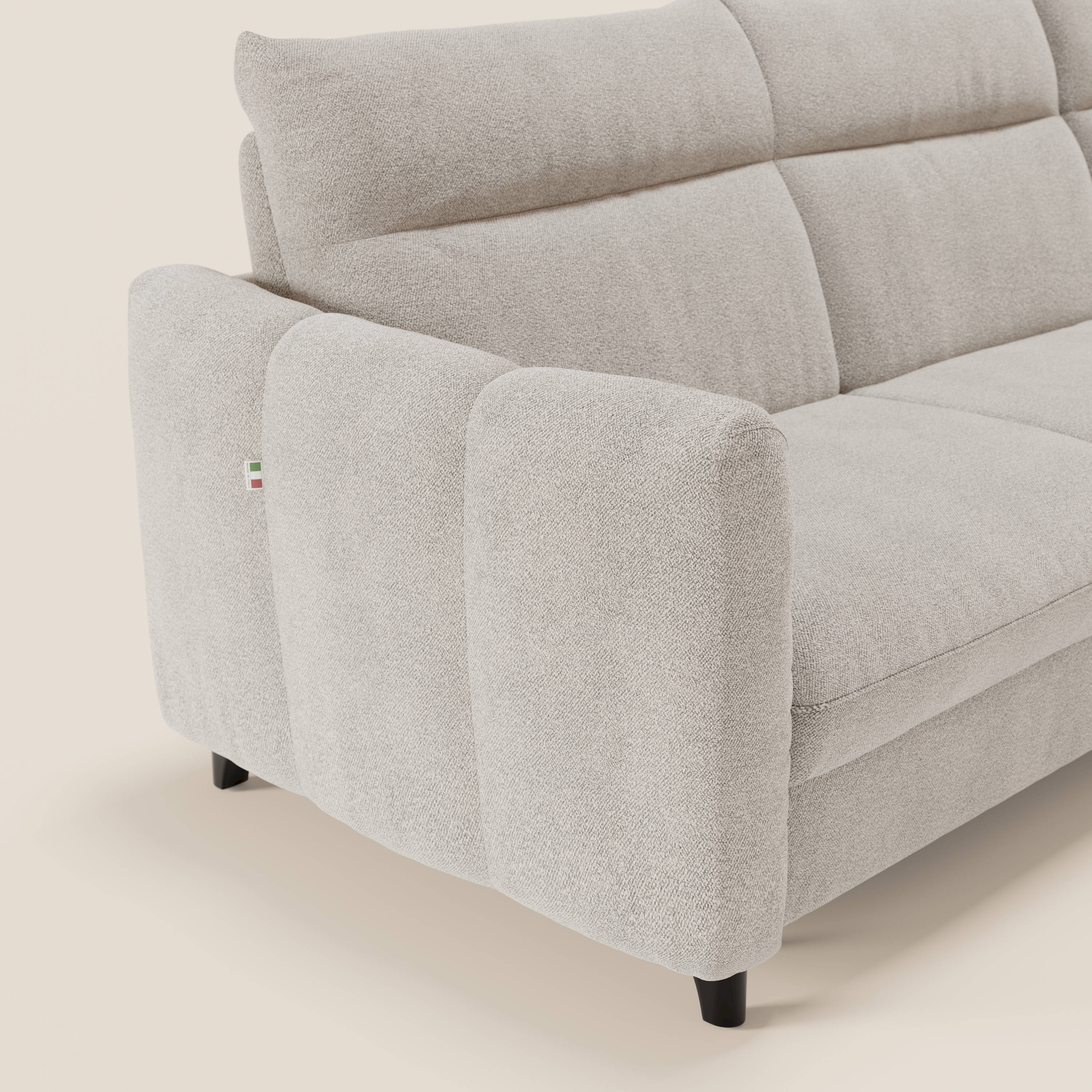 Peonia canapé d'angle convertible avec matelas H18 et chaise longue coffre en bouclette imperméable T07 blanc - Image 4