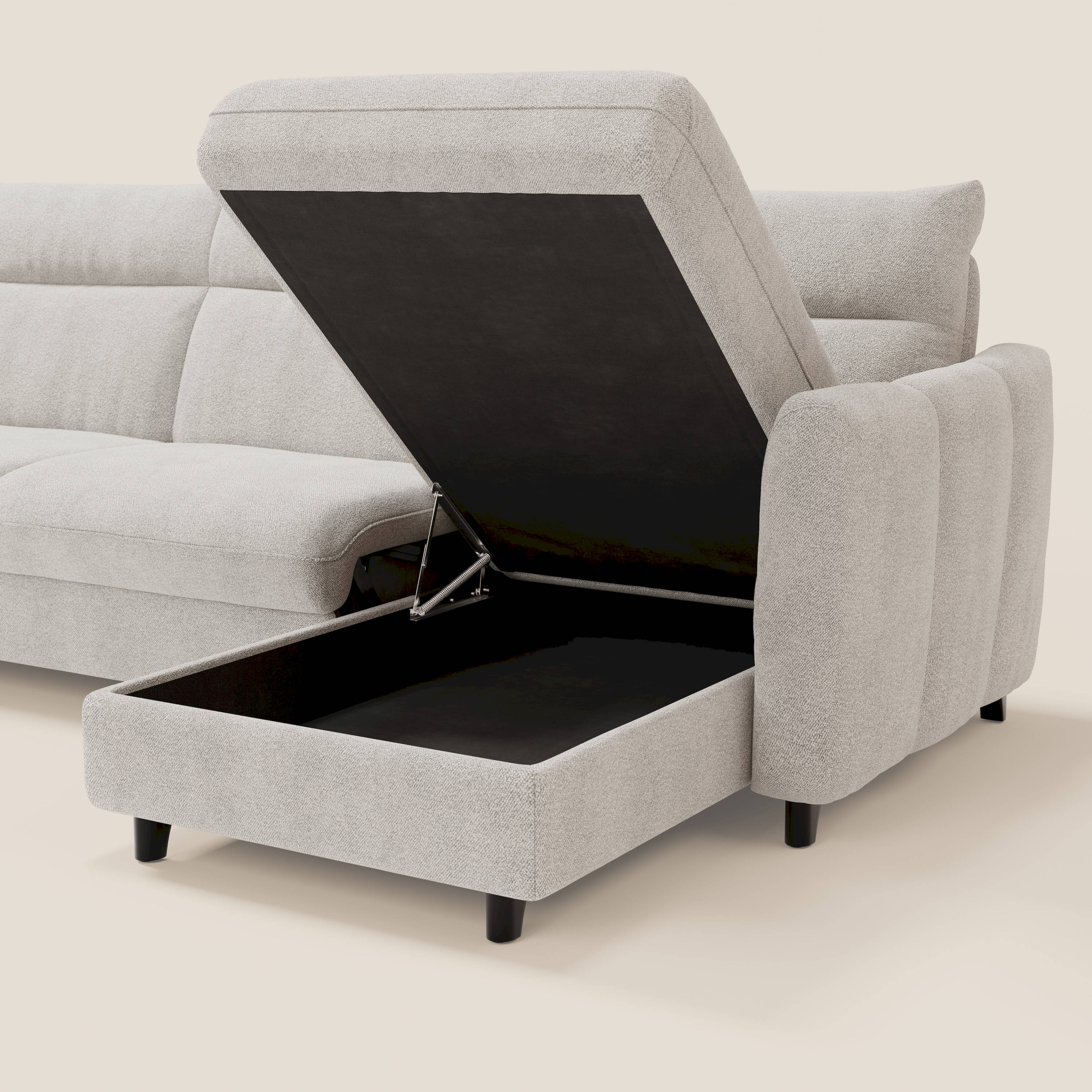 Peonia canapé d'angle convertible avec matelas H18 et chaise longue coffre en bouclette imperméable T07 blanc - Image 5