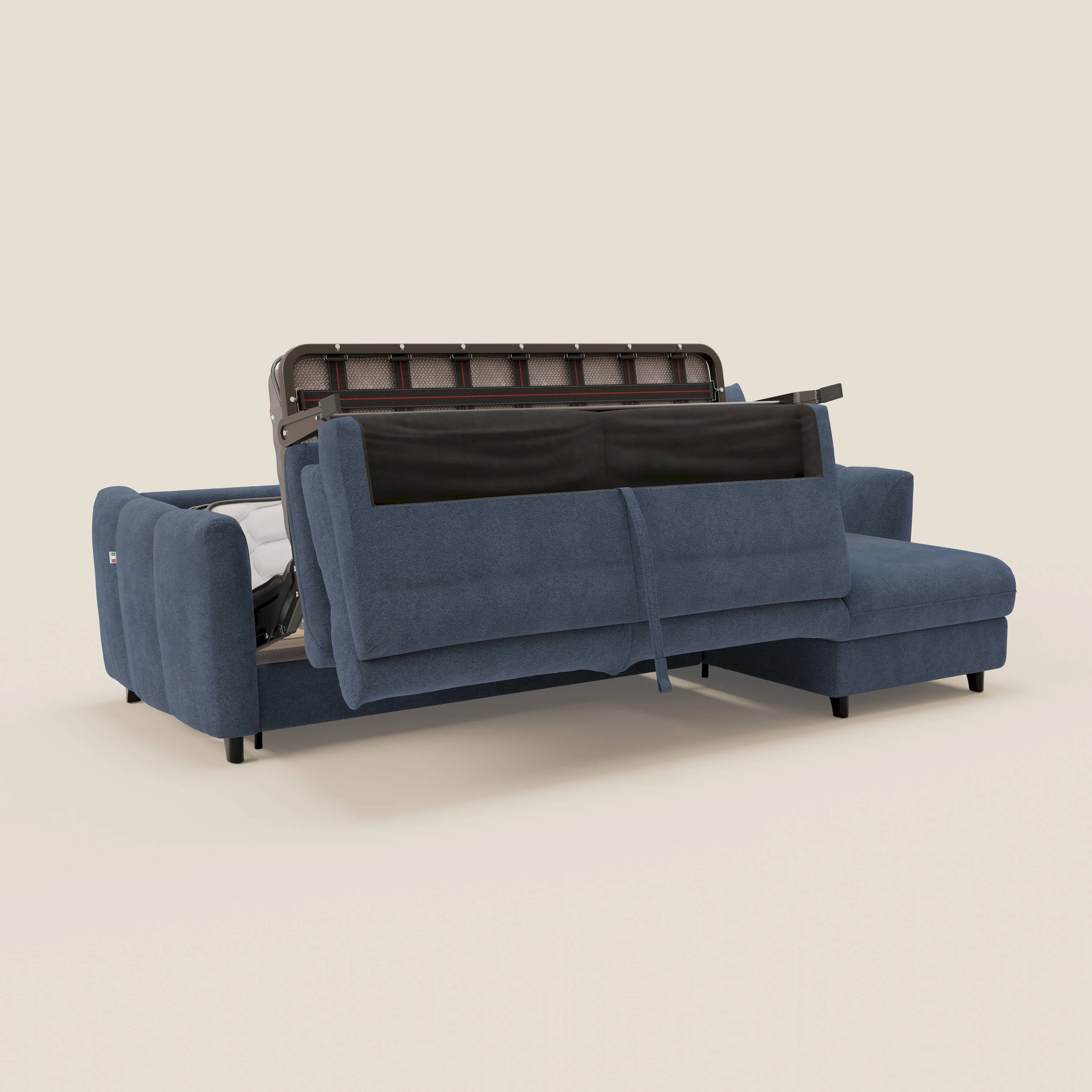 Peonia canapé d'angle convertible avec matelas H18 et chaise longue coffre en bouclette imperméable T07 bleu - Image 10