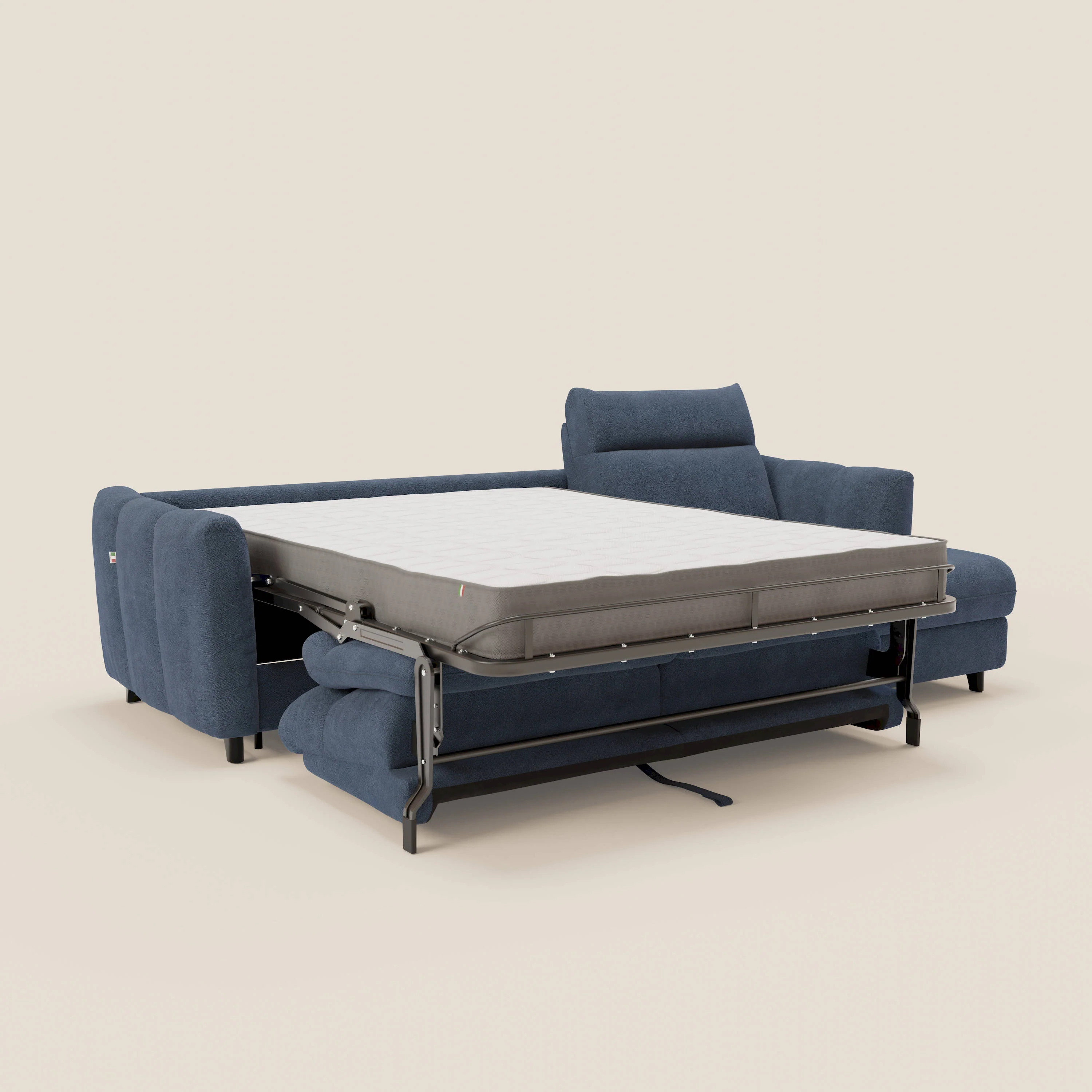 Peonia canapé d'angle convertible avec matelas H18 et chaise longue coffre en bouclette imperméable T07 bleu - Image 11