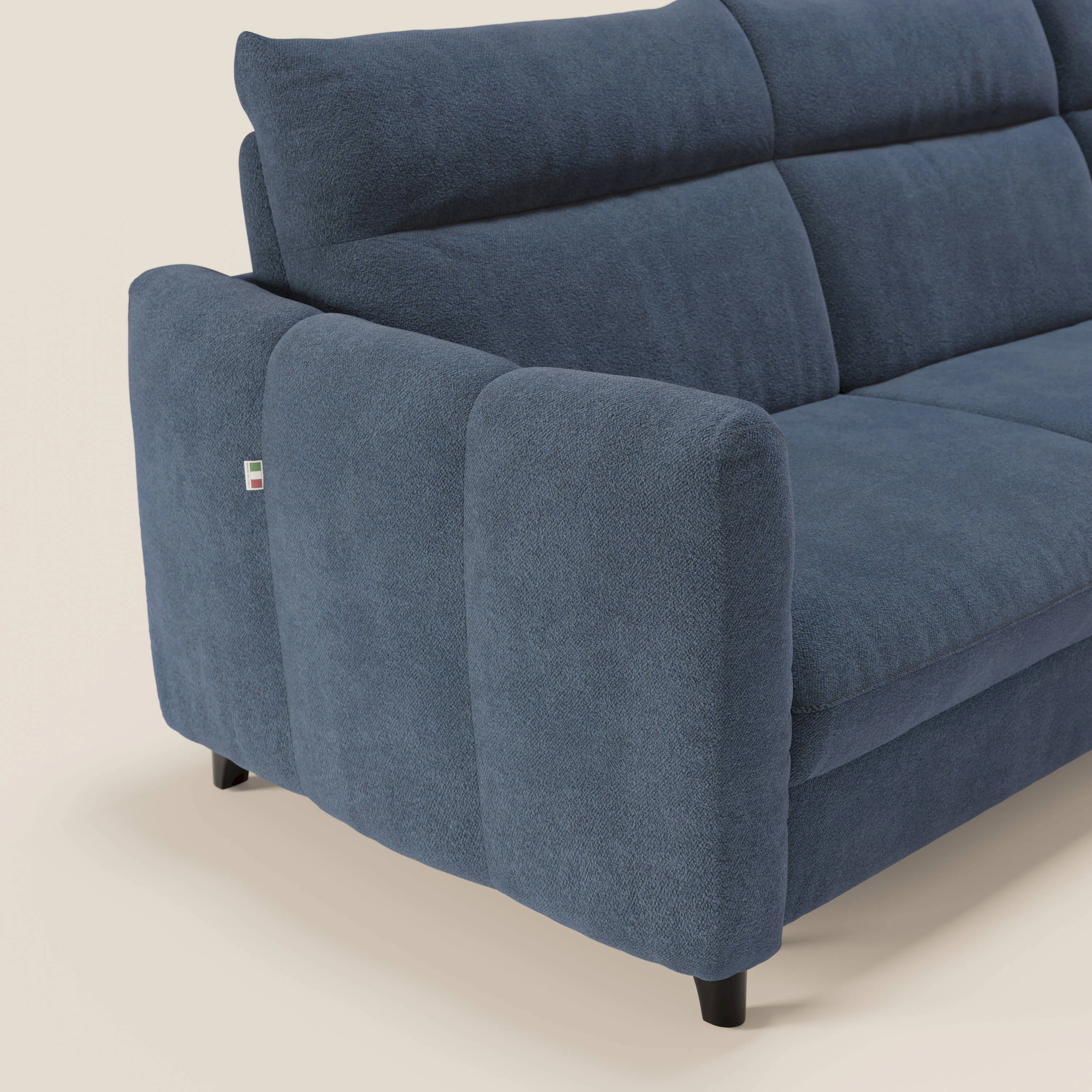 Peonia canapé d'angle convertible avec matelas H18 et chaise longue coffre en bouclette imperméable T07 bleu - Image 4