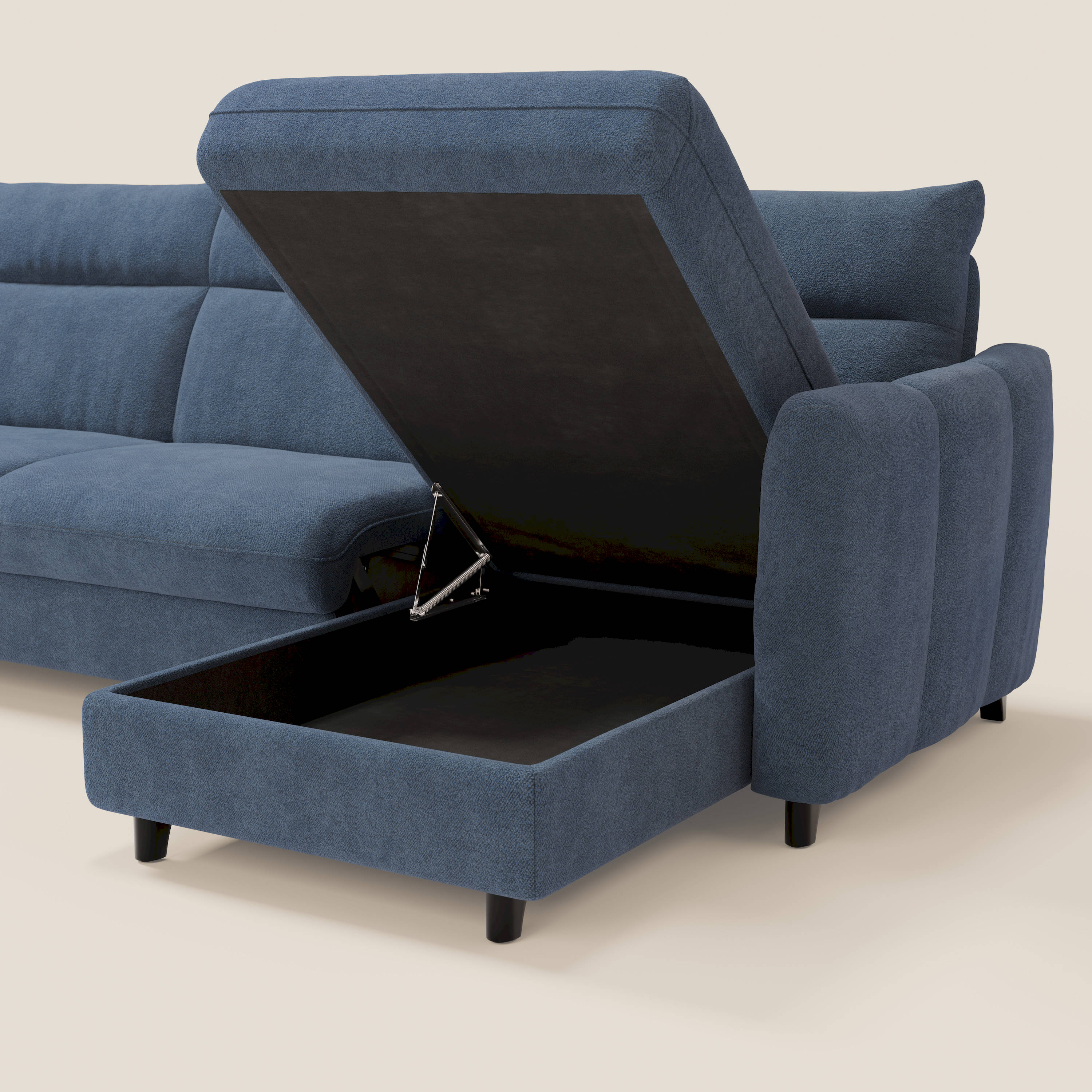 Peonia canapé d'angle convertible avec matelas H18 et chaise longue coffre en bouclette imperméable T07 bleu - Image 5