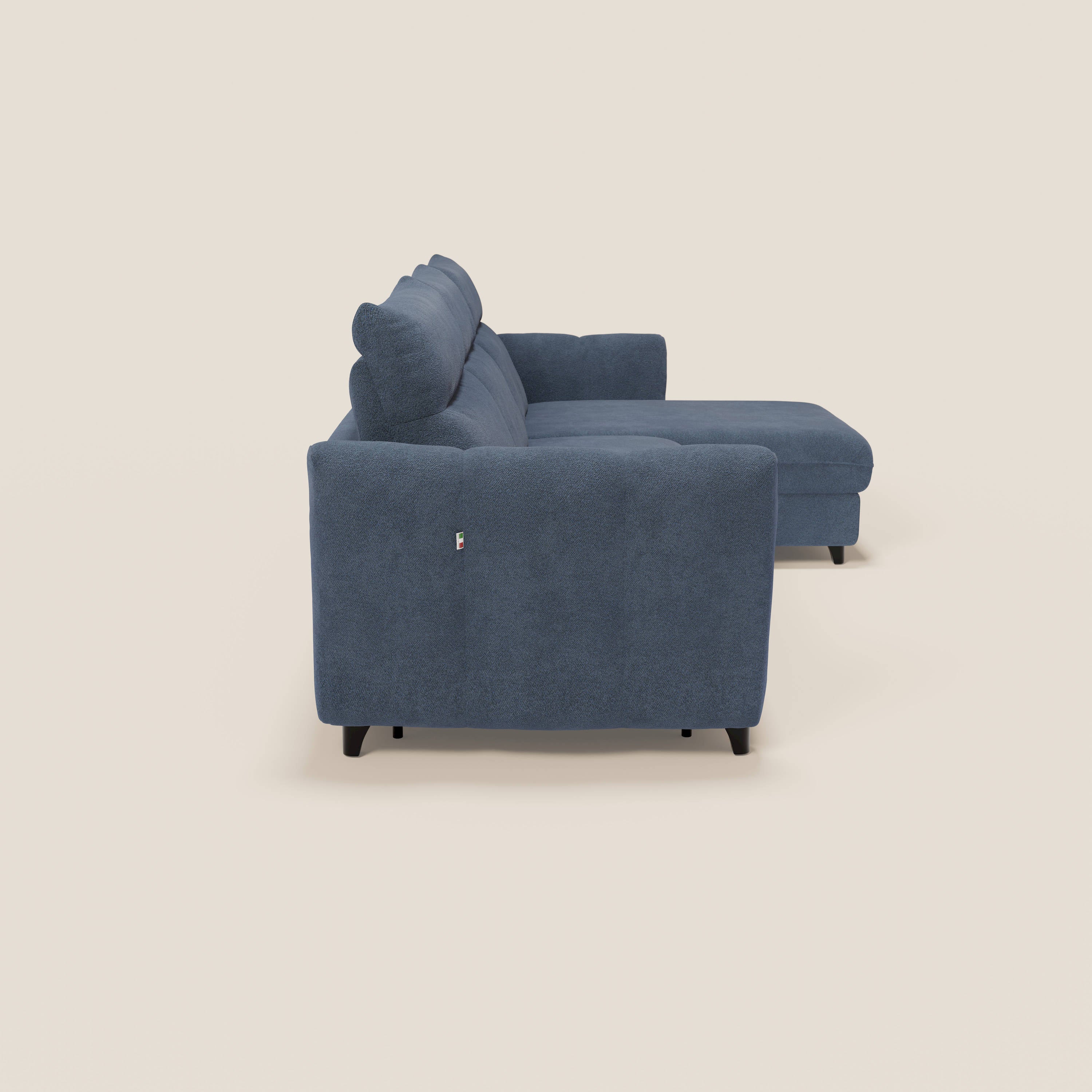 Peonia canapé d'angle convertible avec matelas H18 et chaise longue coffre en bouclette imperméable T07 bleu - Image 6