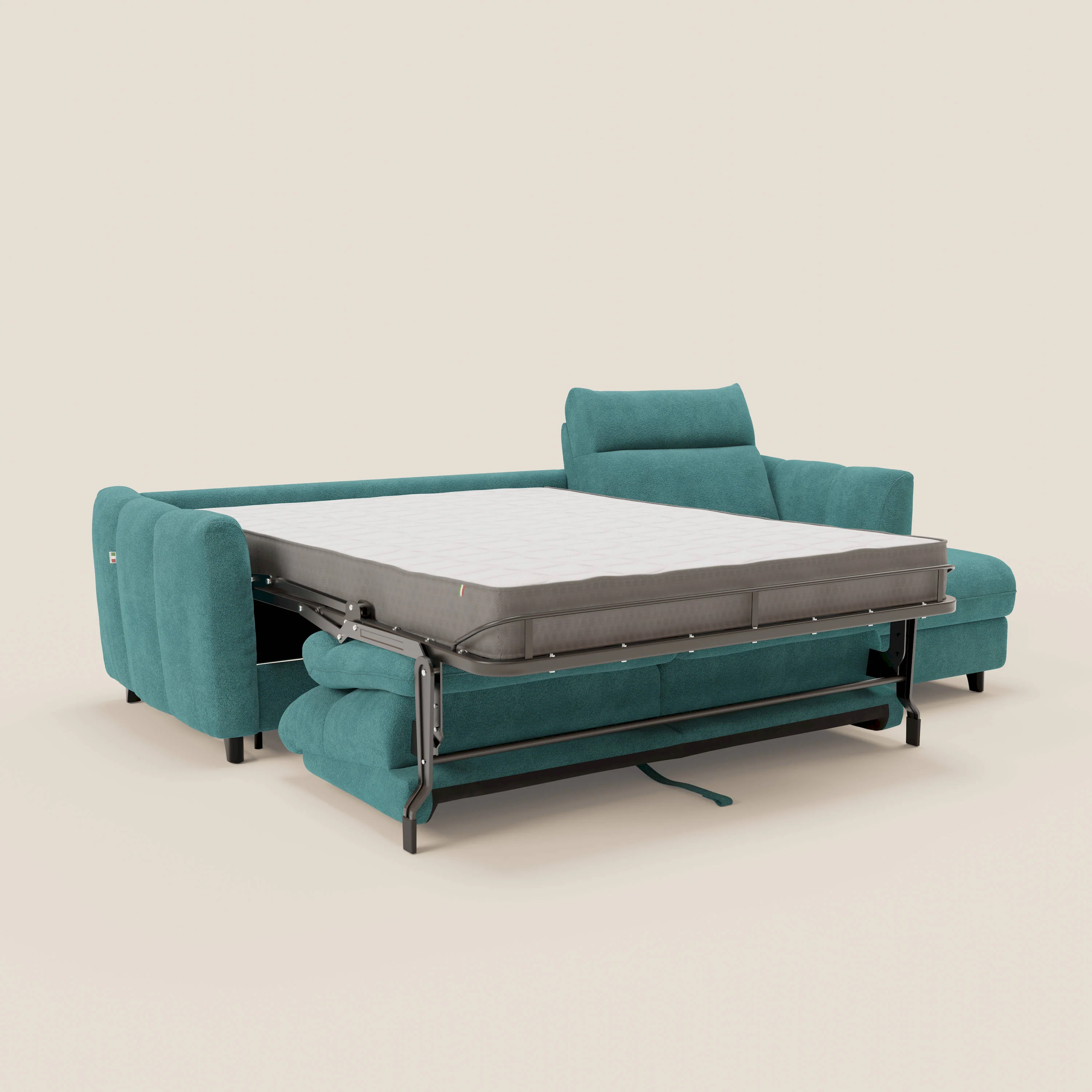 Peonia canapé d'angle convertible avec matelas H18 et chaise longue coffre en bouclette imperméable T07 bleu ciel - Image 11