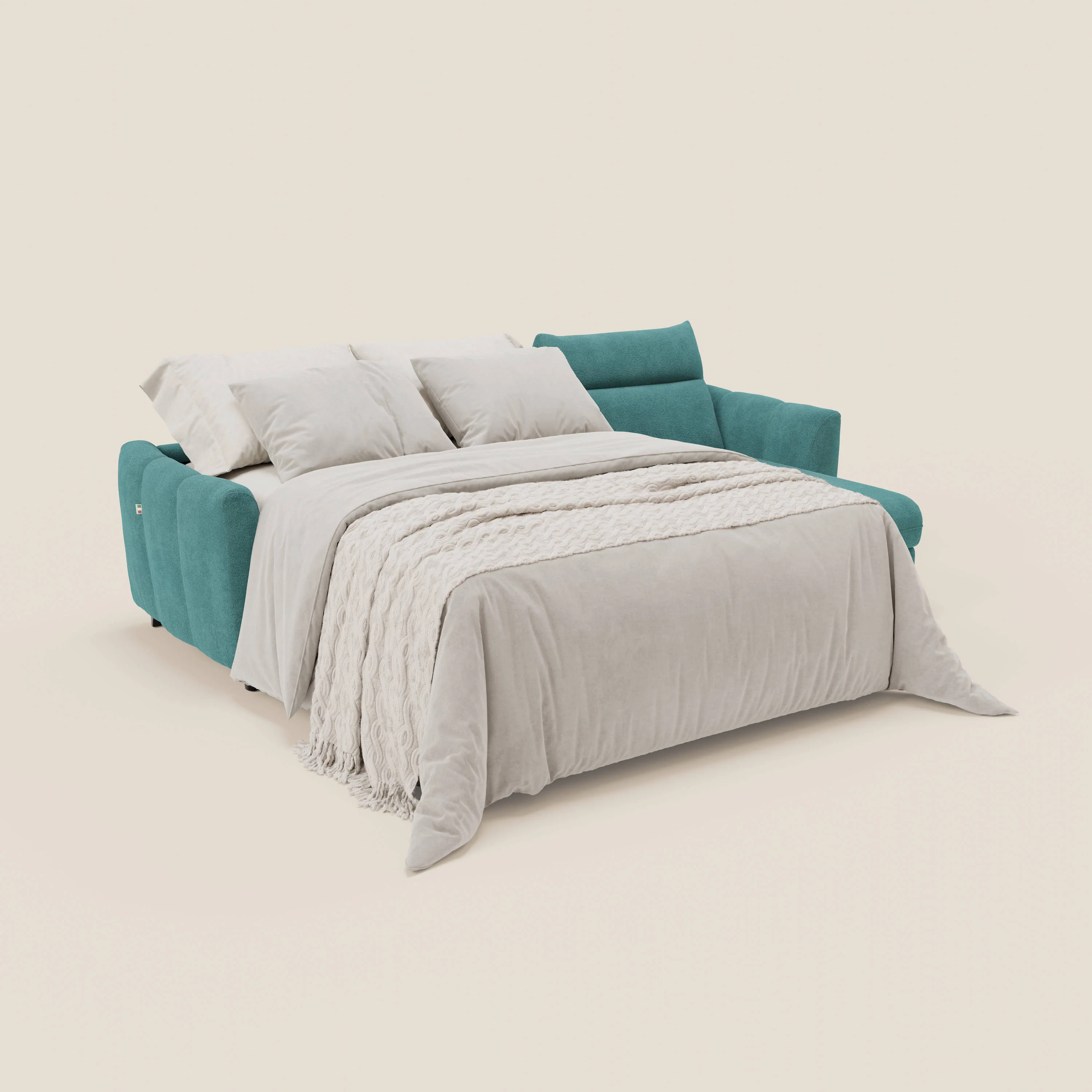 Peonia canapé d'angle convertible avec matelas H18 et chaise longue coffre en bouclette imperméable T07 bleu ciel - Image 2