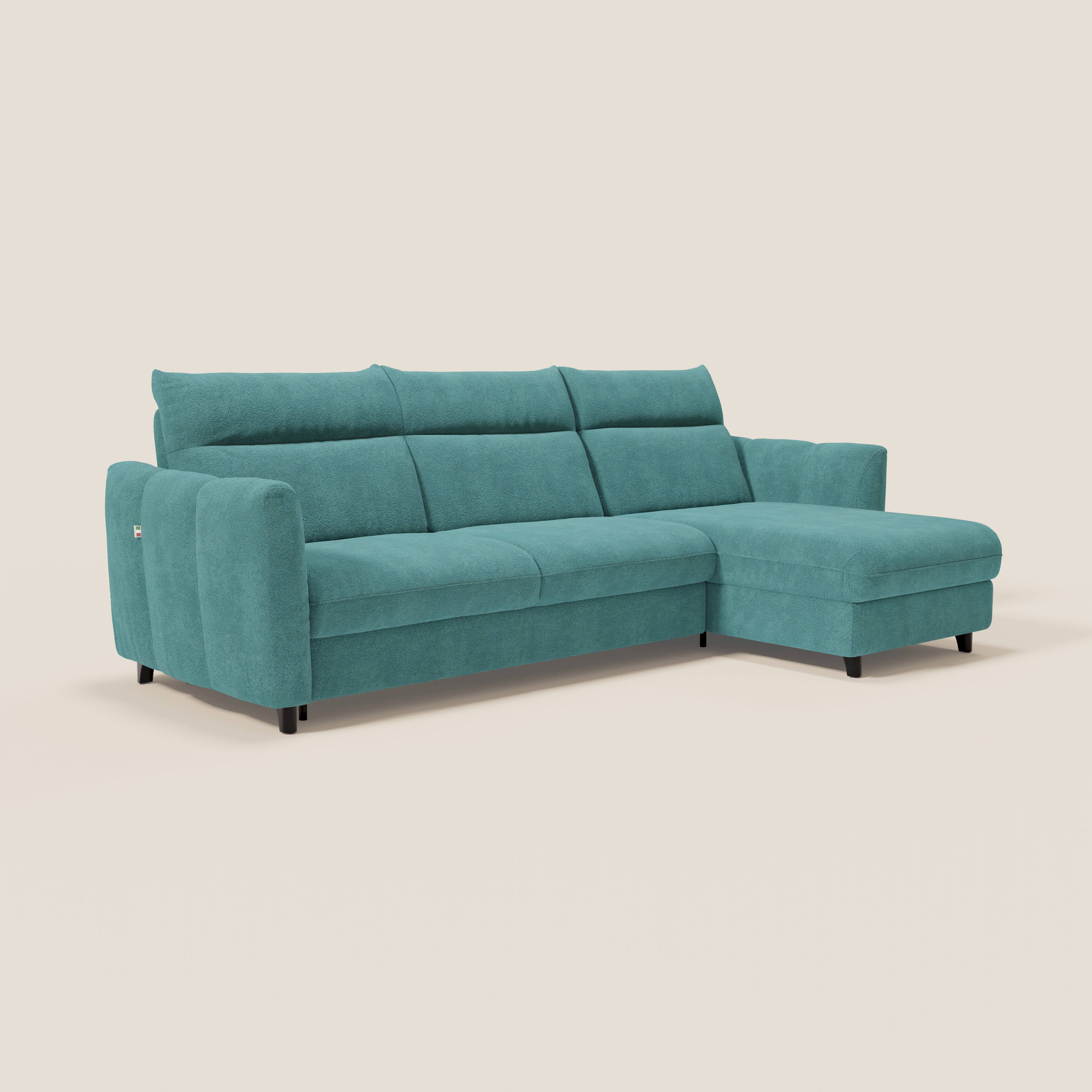 Peonia canapé d'angle convertible avec matelas H18 et chaise longue coffre en bouclette imperméable T07 bleu ciel - Image 3