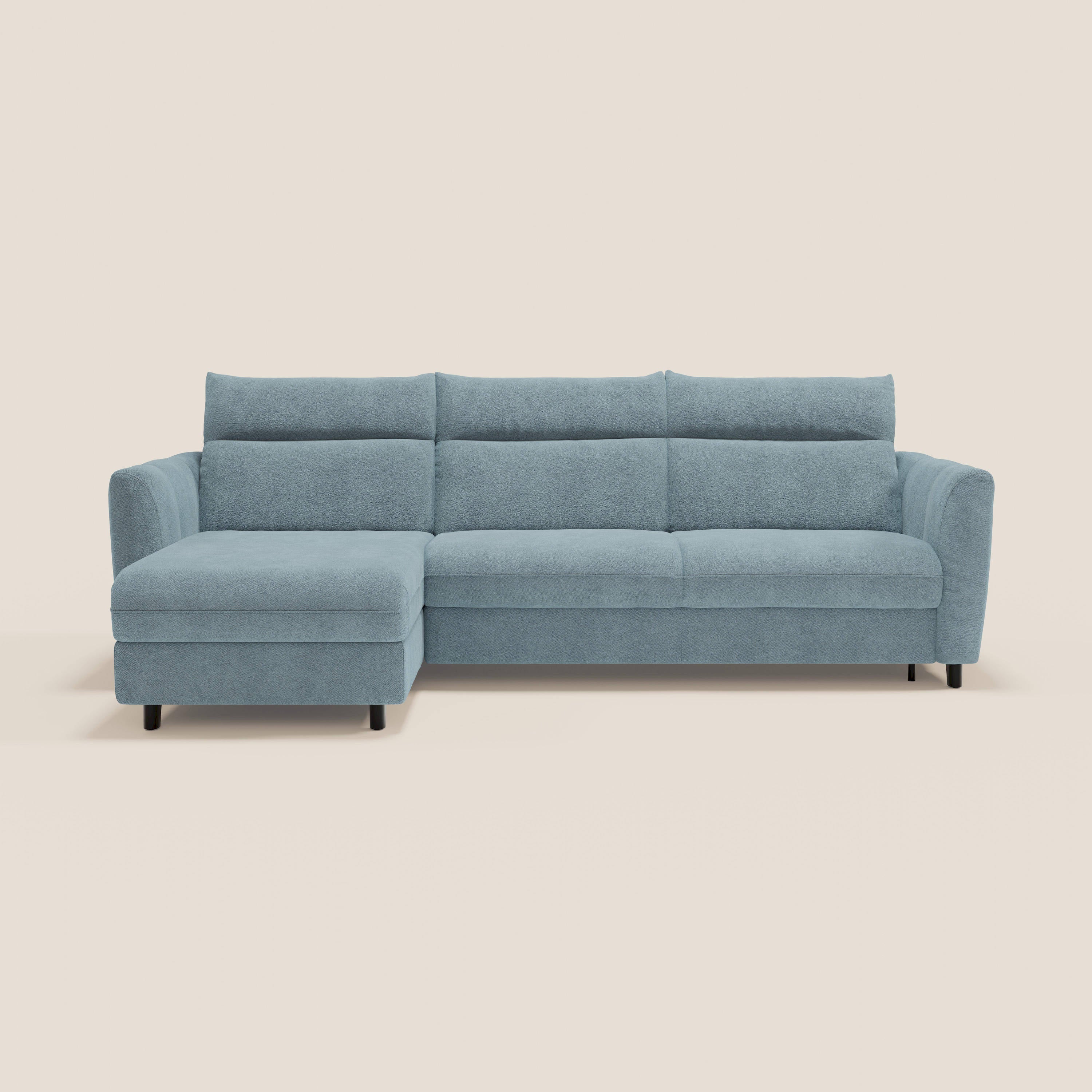 Peonia canapé d'angle convertible avec matelas H18 et chaise longue coffre en bouclette imperméable T07 bleu pastel - Image 10