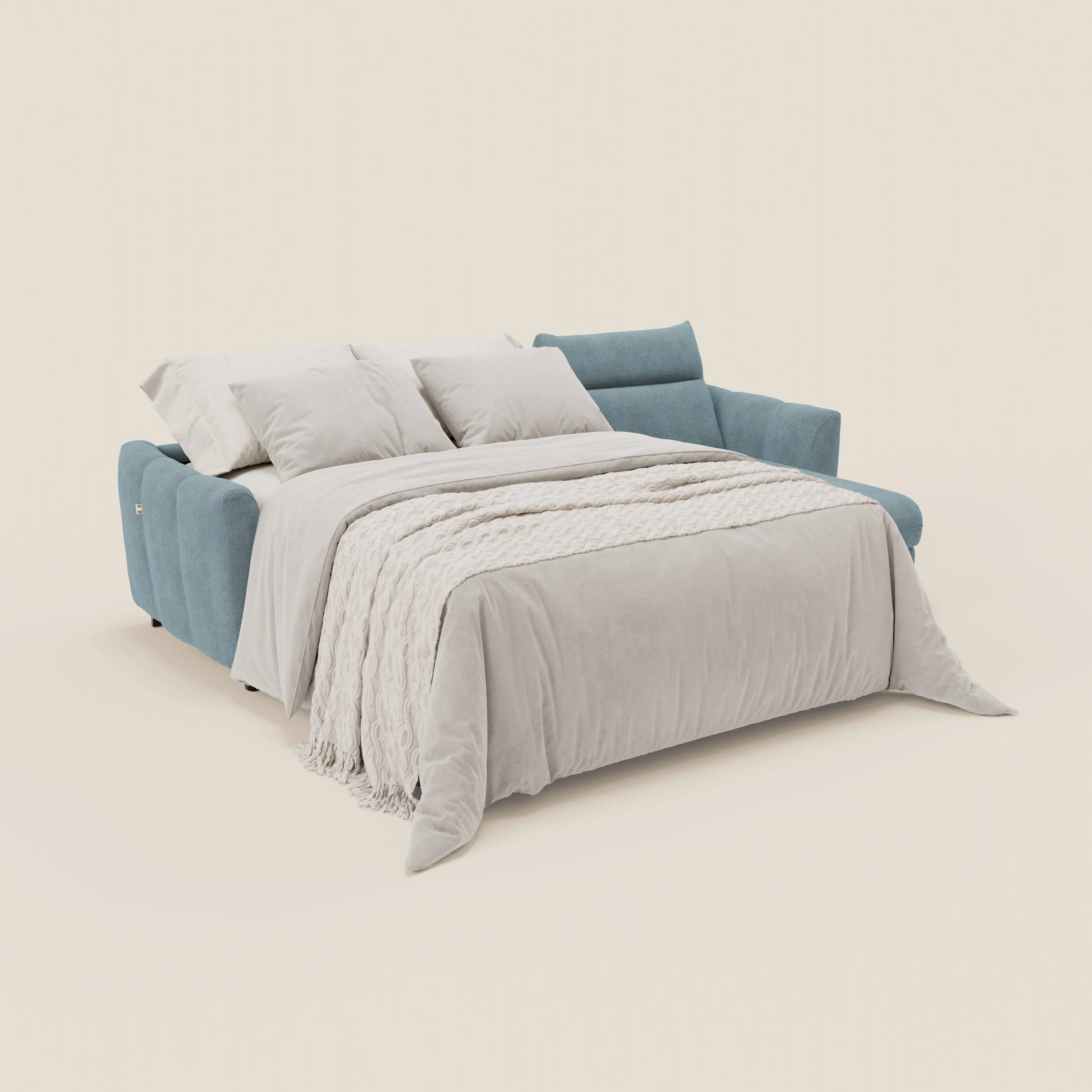 Peonia canapé d'angle convertible avec matelas H18 et chaise longue coffre en bouclette imperméable T07 bleu pastel - Image 2