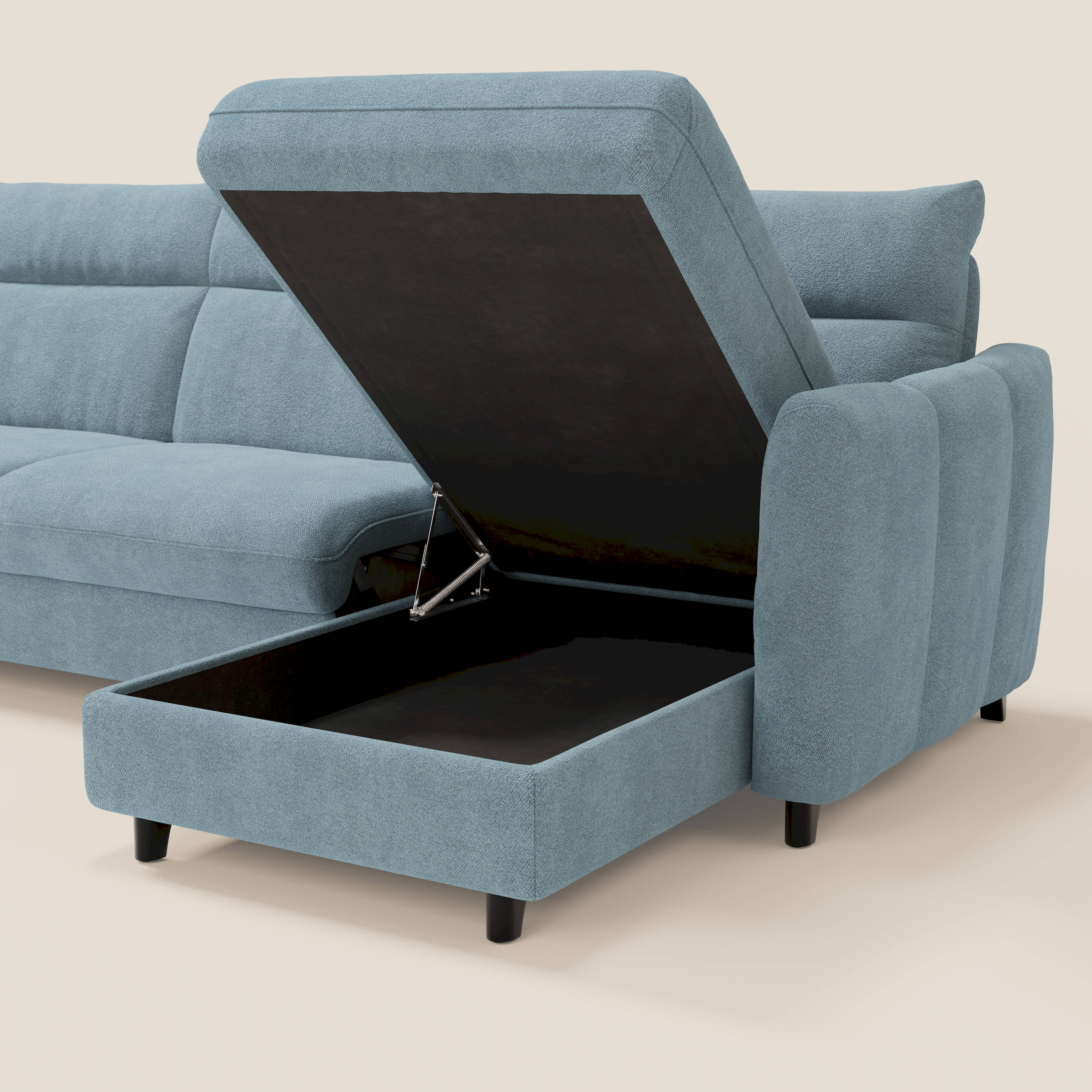 Peonia canapé d'angle convertible avec matelas H18 et chaise longue coffre en bouclette imperméable T07 bleu pastel - Image 5