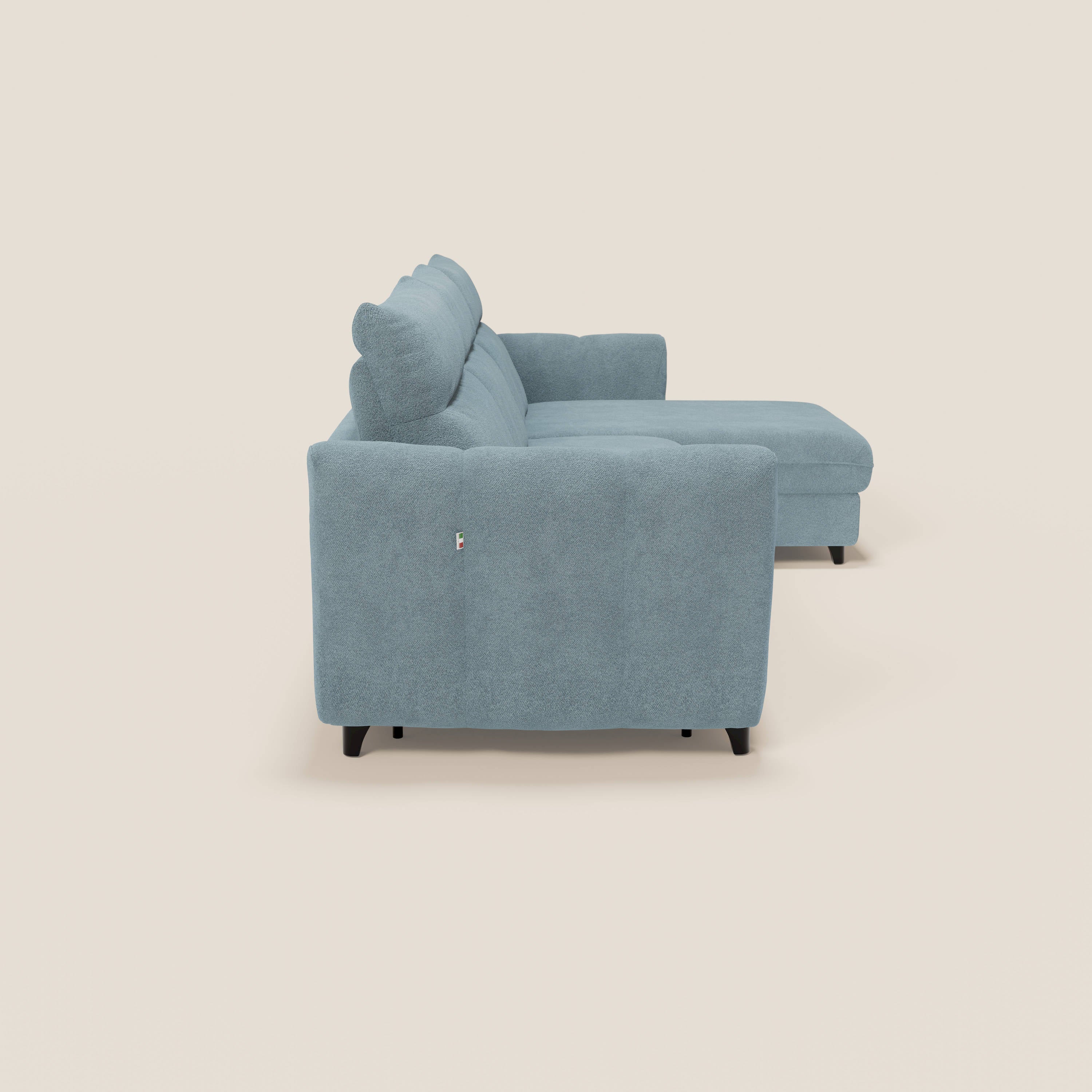 Peonia canapé d'angle convertible avec matelas H18 et chaise longue coffre en bouclette imperméable T07 bleu pastel - Image 6