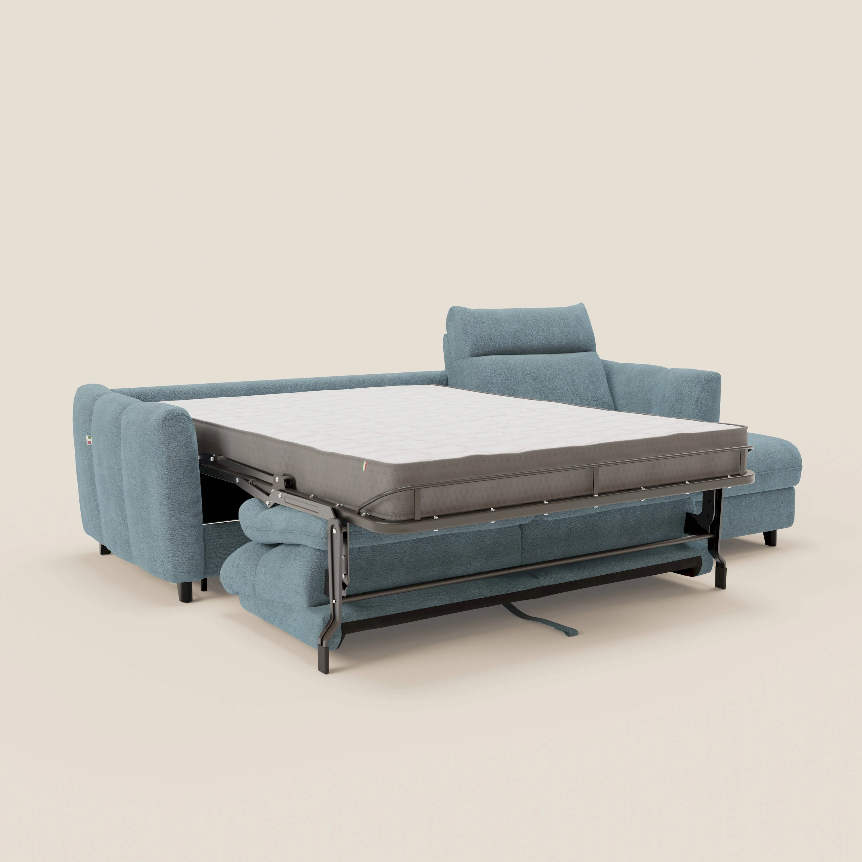 Peonia canapé d'angle convertible avec matelas H18 et chaise longue coffre en bouclette imperméable T07 bleu pastel - Image 9