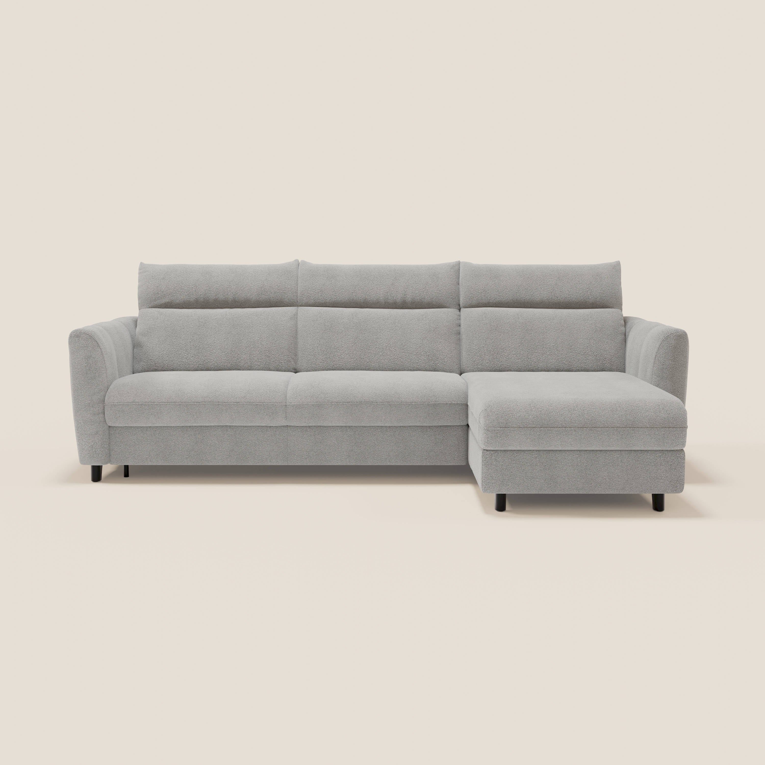 Peonia canapé d'angle convertible avec matelas H18 et chaise longue coffre en bouclette imperméable T07 gris