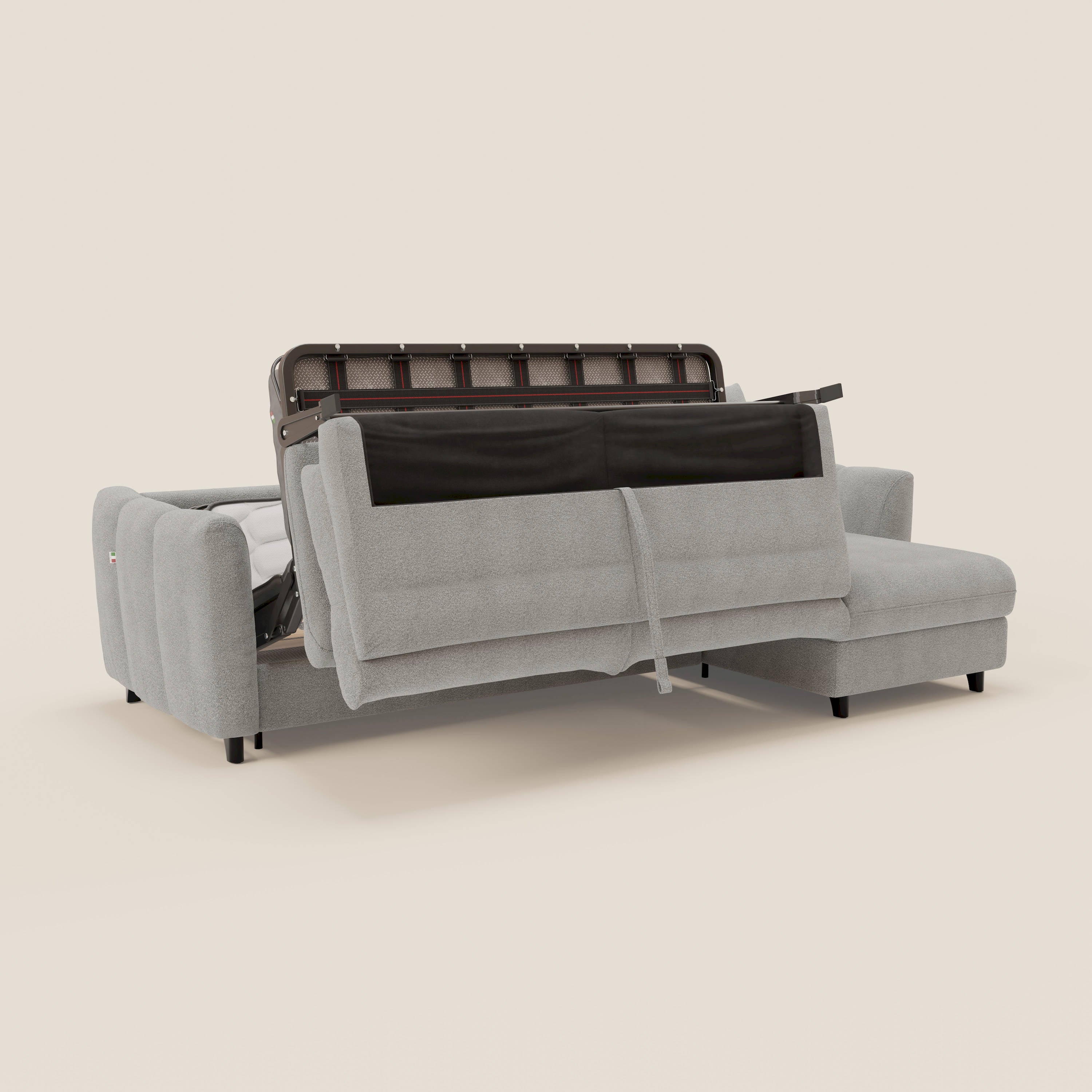 Peonia canapé d'angle convertible avec matelas H18 et chaise longue coffre en bouclette imperméable T07 gris - Image 10