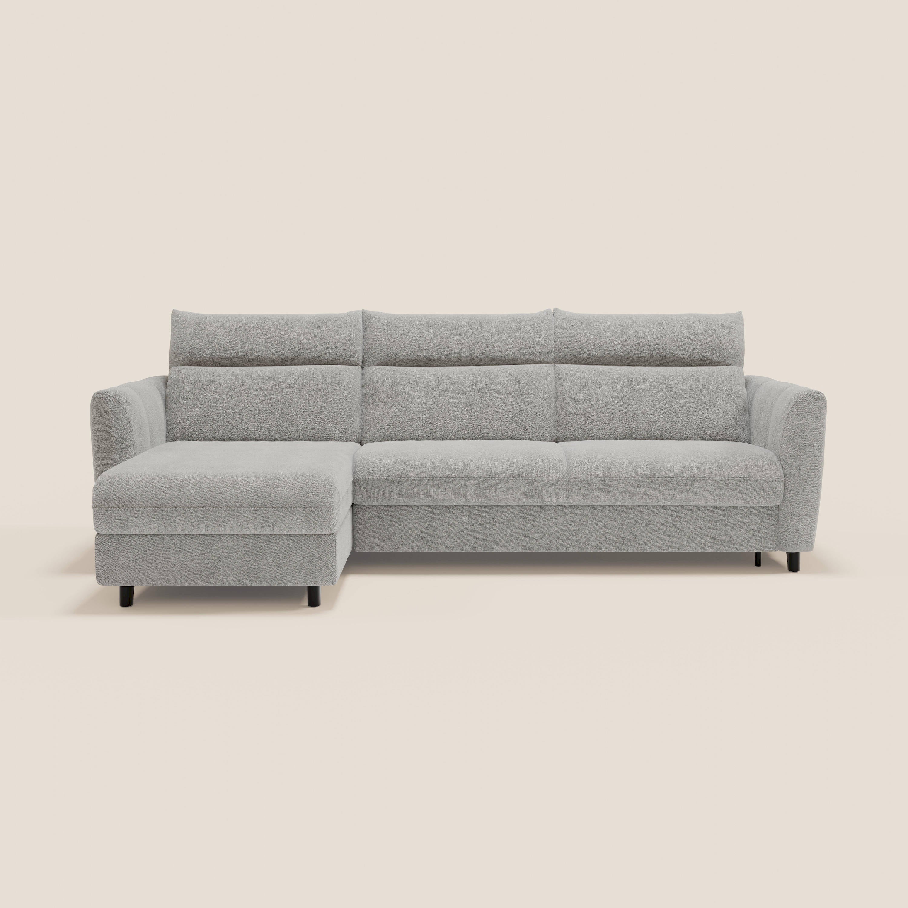 Peonia canapé d'angle convertible avec matelas H18 et chaise longue coffre en bouclette imperméable T07 gris - Image 12