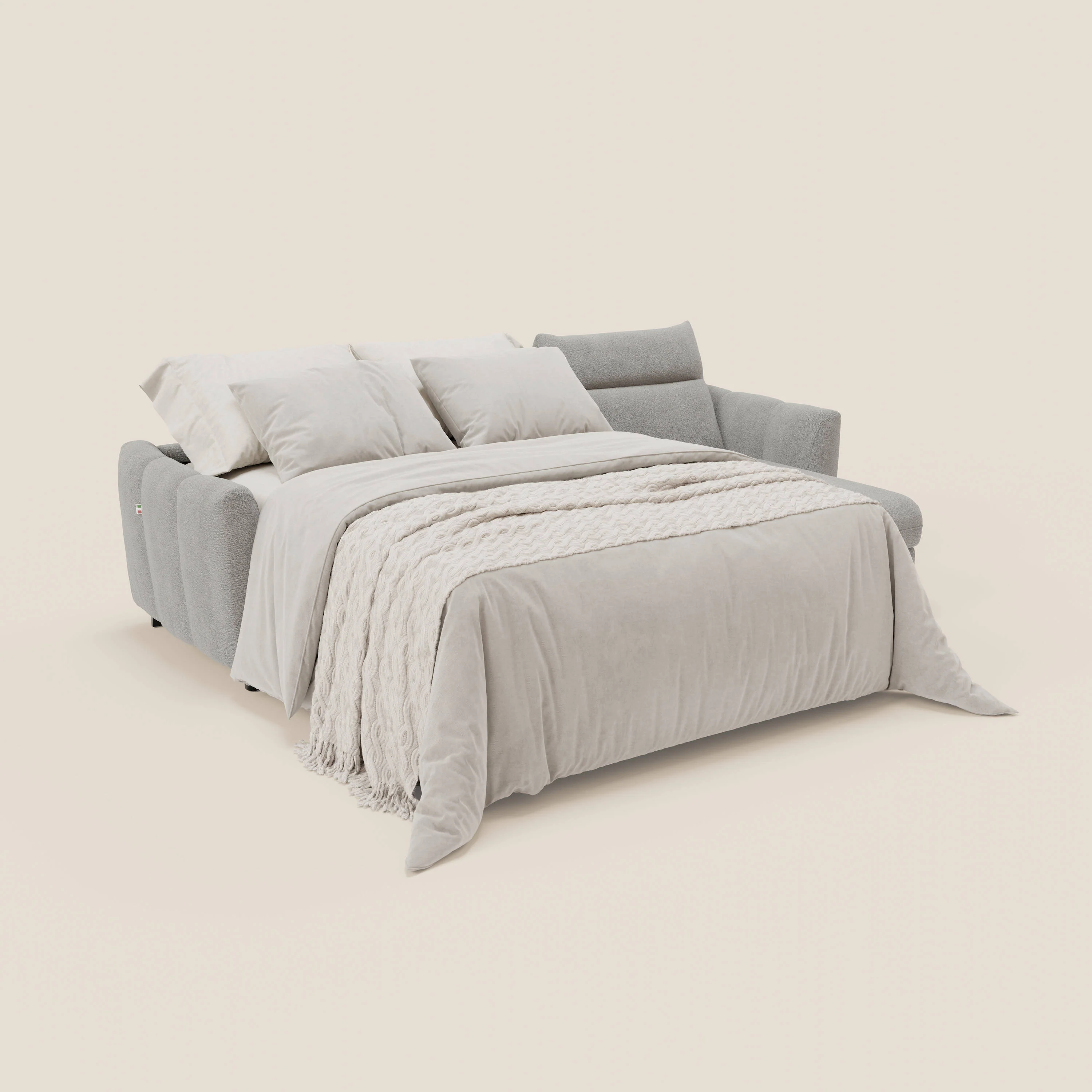 Peonia canapé d'angle convertible avec matelas H18 et chaise longue coffre en bouclette imperméable T07 gris - Image 2