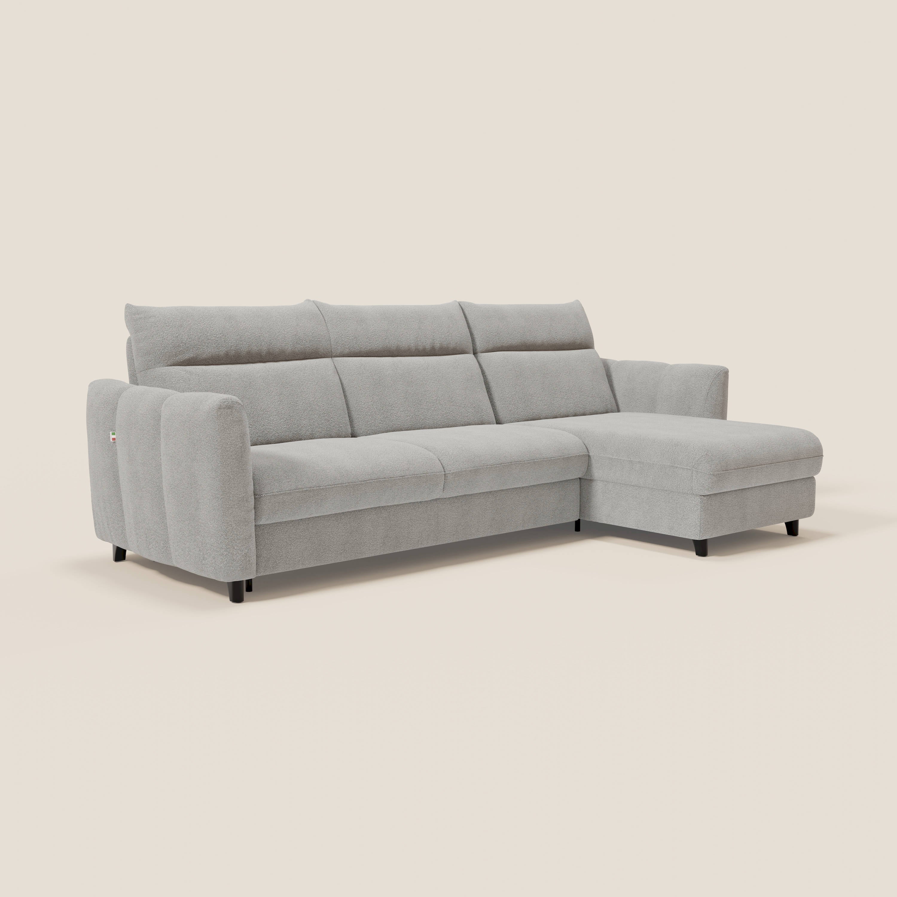 Peonia canapé d'angle convertible avec matelas H18 et chaise longue coffre en bouclette imperméable T07 gris - Image 3