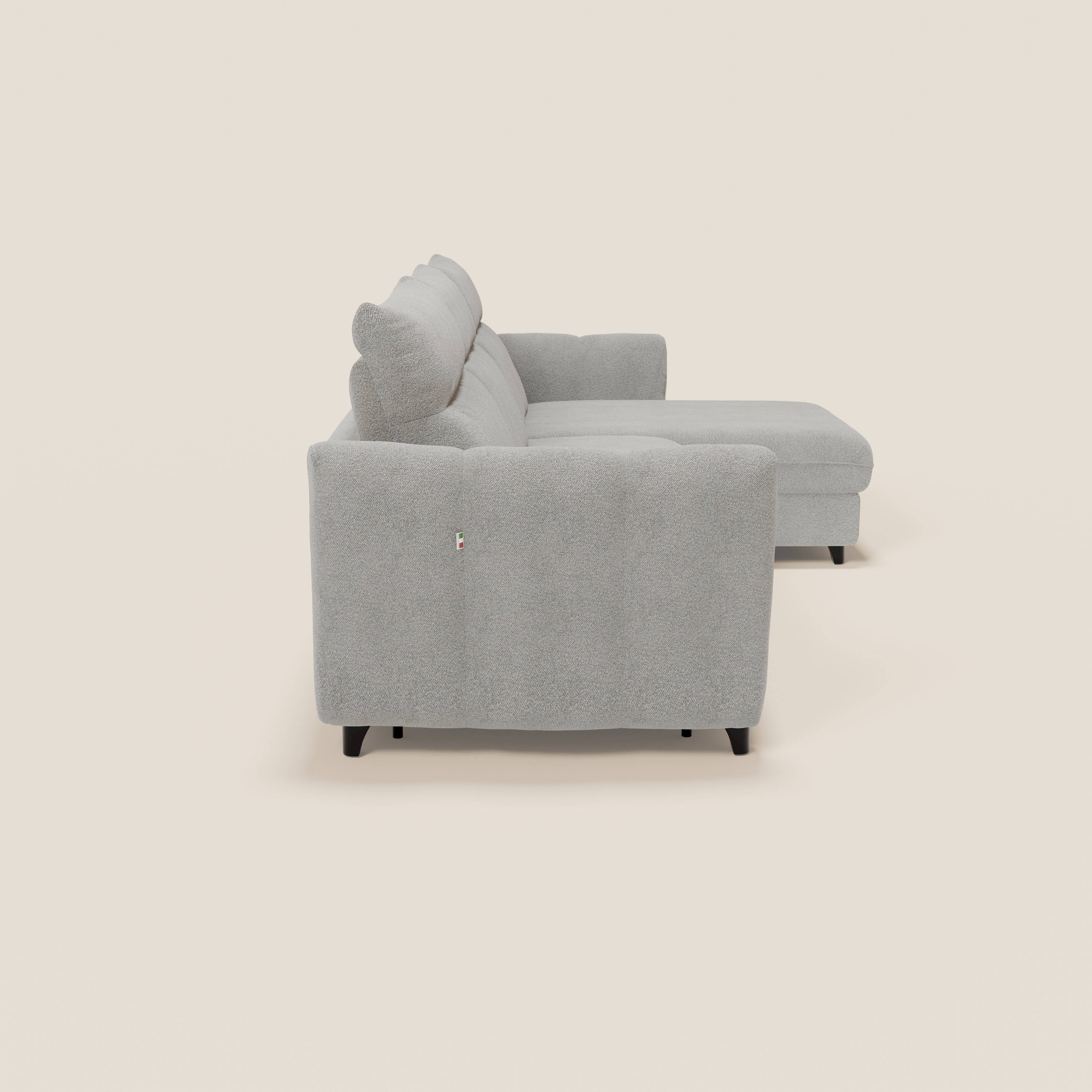 Peonia canapé d'angle convertible avec matelas H18 et chaise longue coffre en bouclette imperméable T07 gris - Image 6