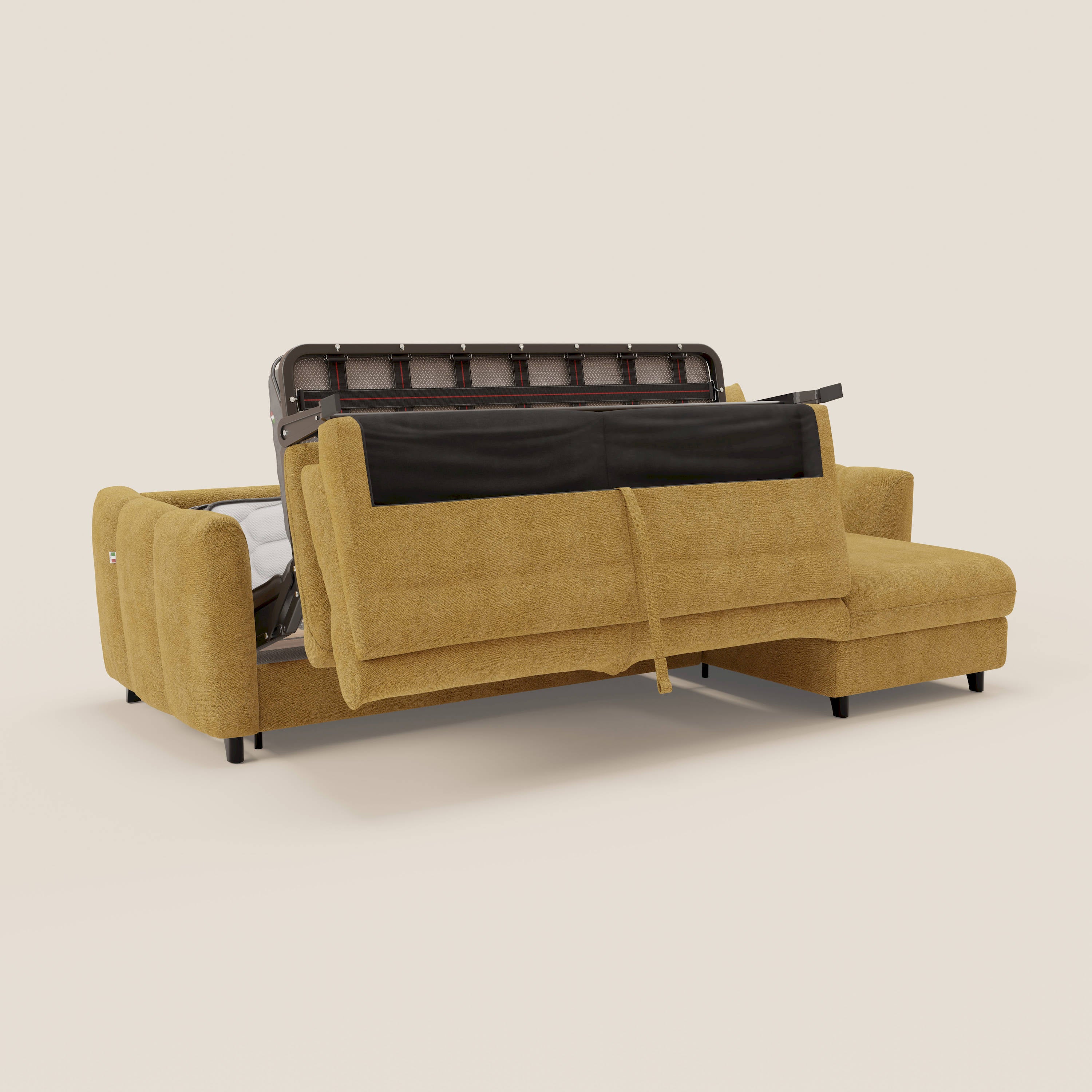 Peonia canapé d'angle convertible avec matelas H18 et chaise longue coffre en bouclette imperméable T07 jaune - Image 10