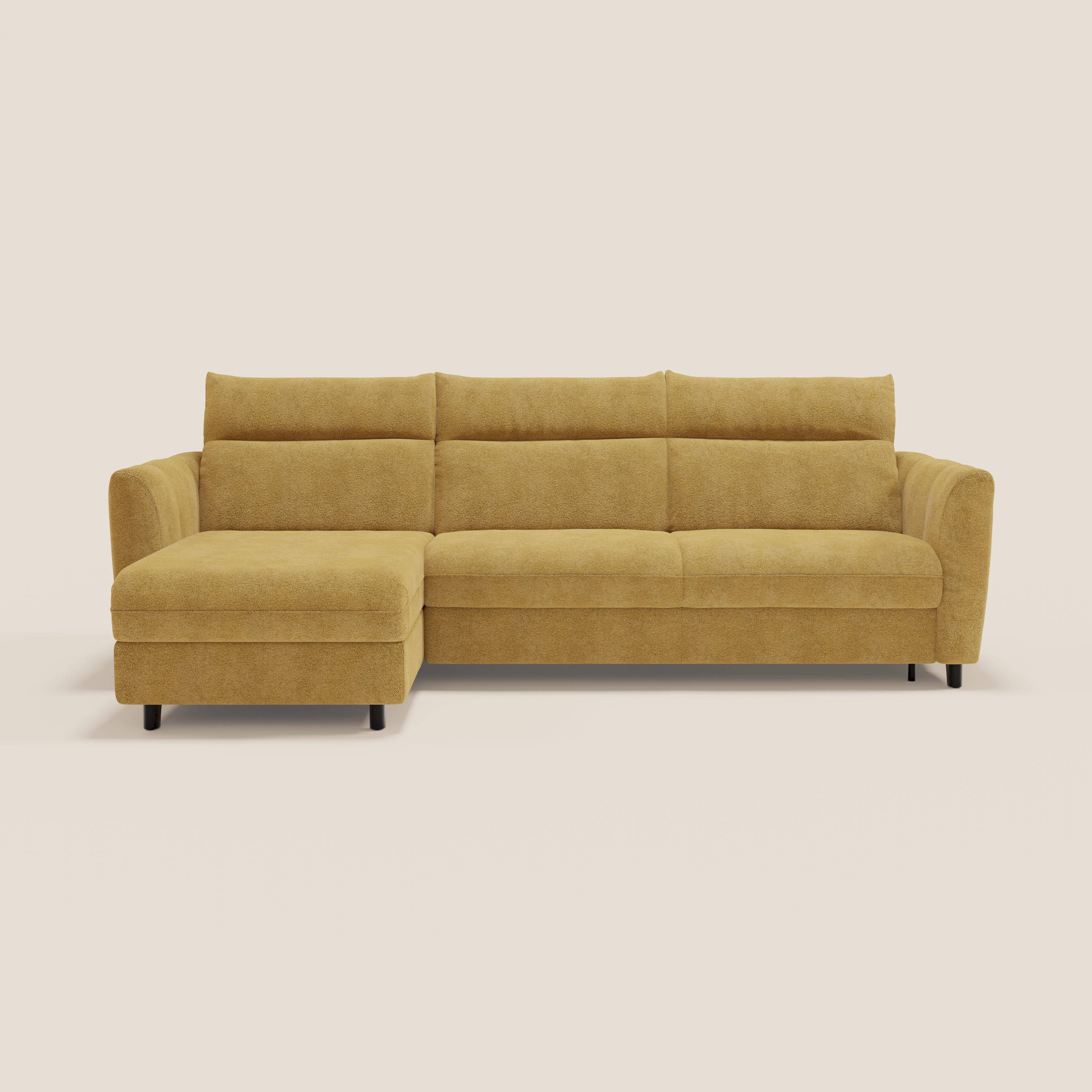 Peonia canapé d'angle convertible avec matelas H18 et chaise longue coffre en bouclette imperméable T07 jaune - Image 12