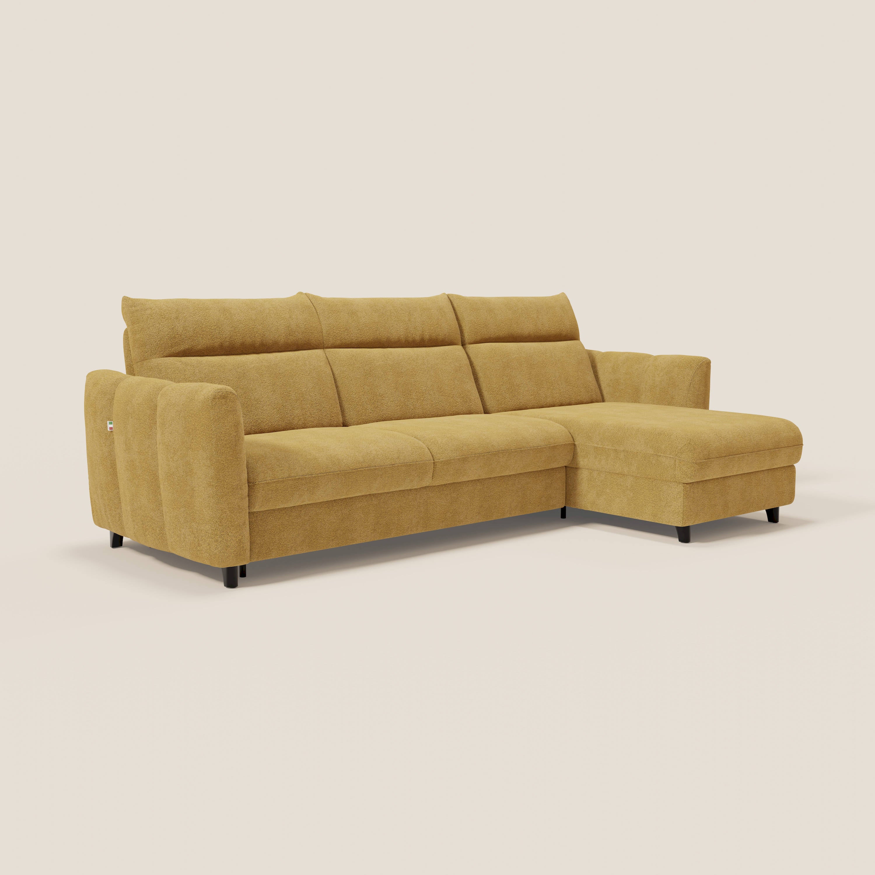 Peonia canapé d'angle convertible avec matelas H18 et chaise longue coffre en bouclette imperméable T07 jaune - Image 3