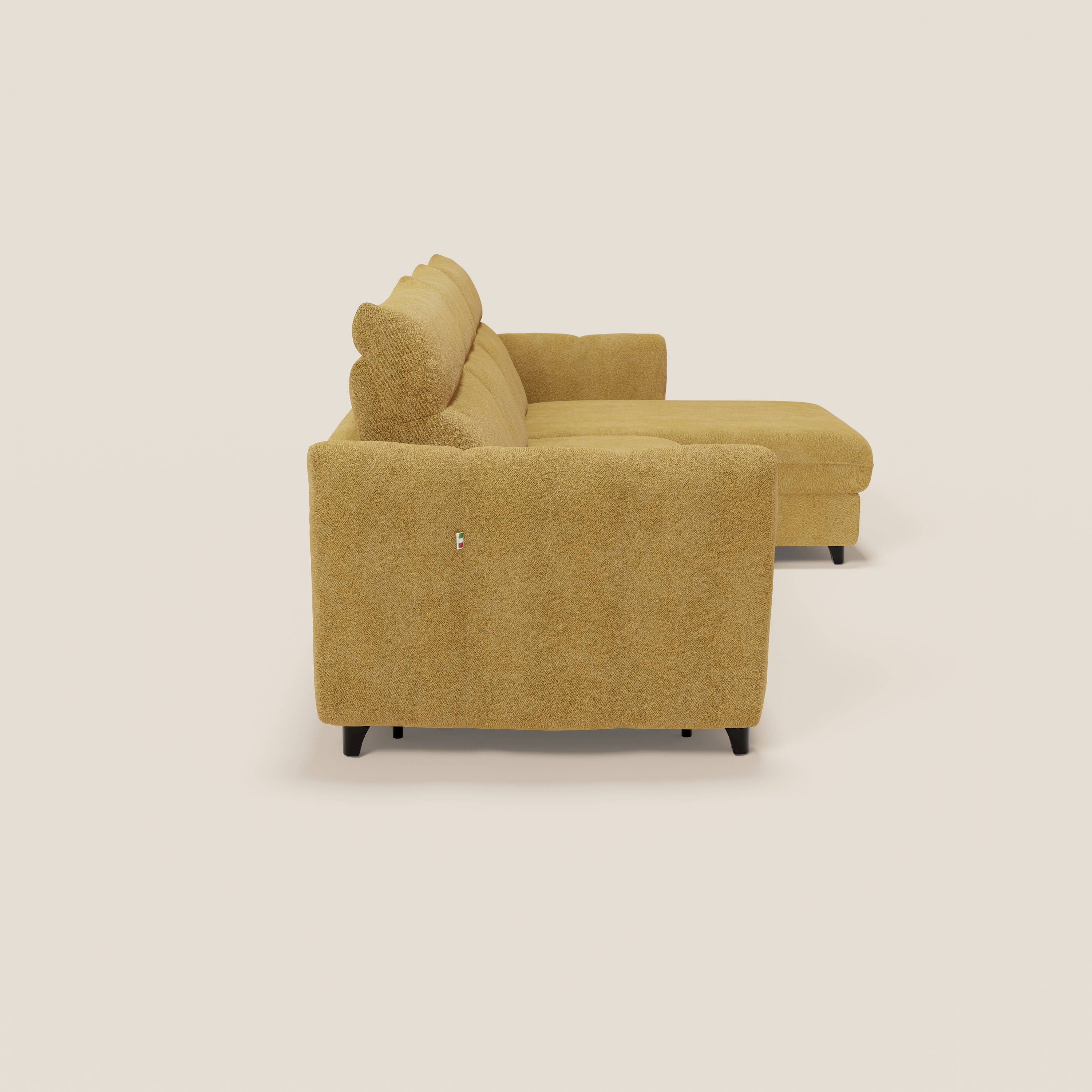 Peonia canapé d'angle convertible avec matelas H18 et chaise longue coffre en bouclette imperméable T07 jaune - Image 6