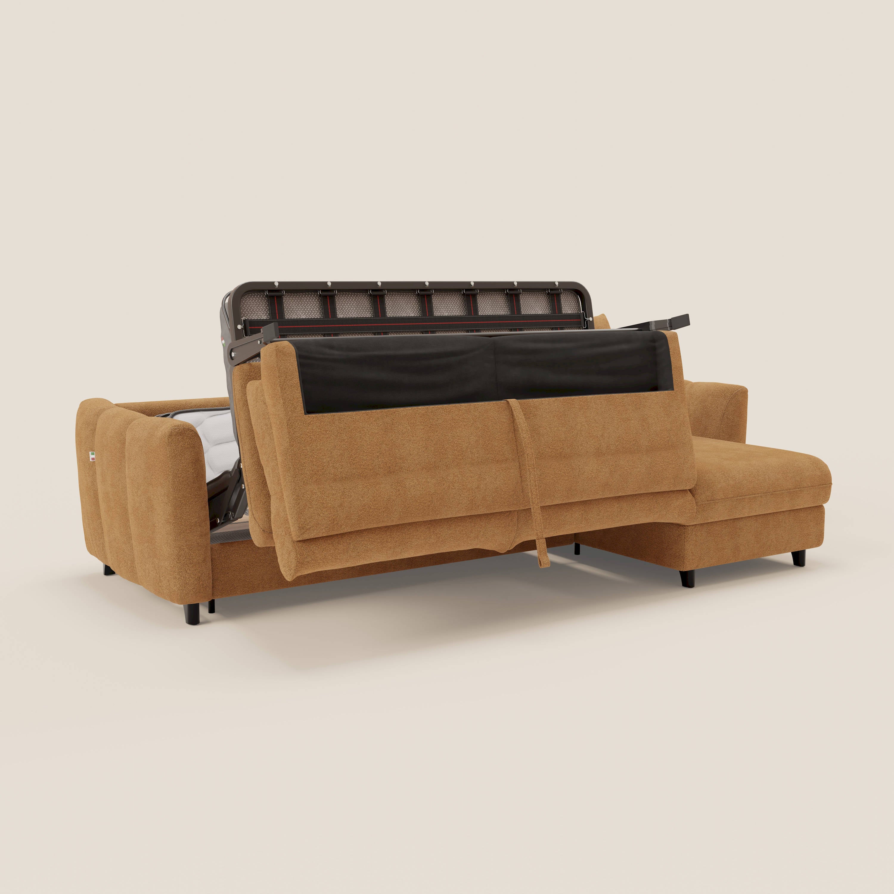 Peonia canapé d'angle convertible avec matelas H18 et chaise longue coffre en bouclette imperméable T07 orange - Image 10