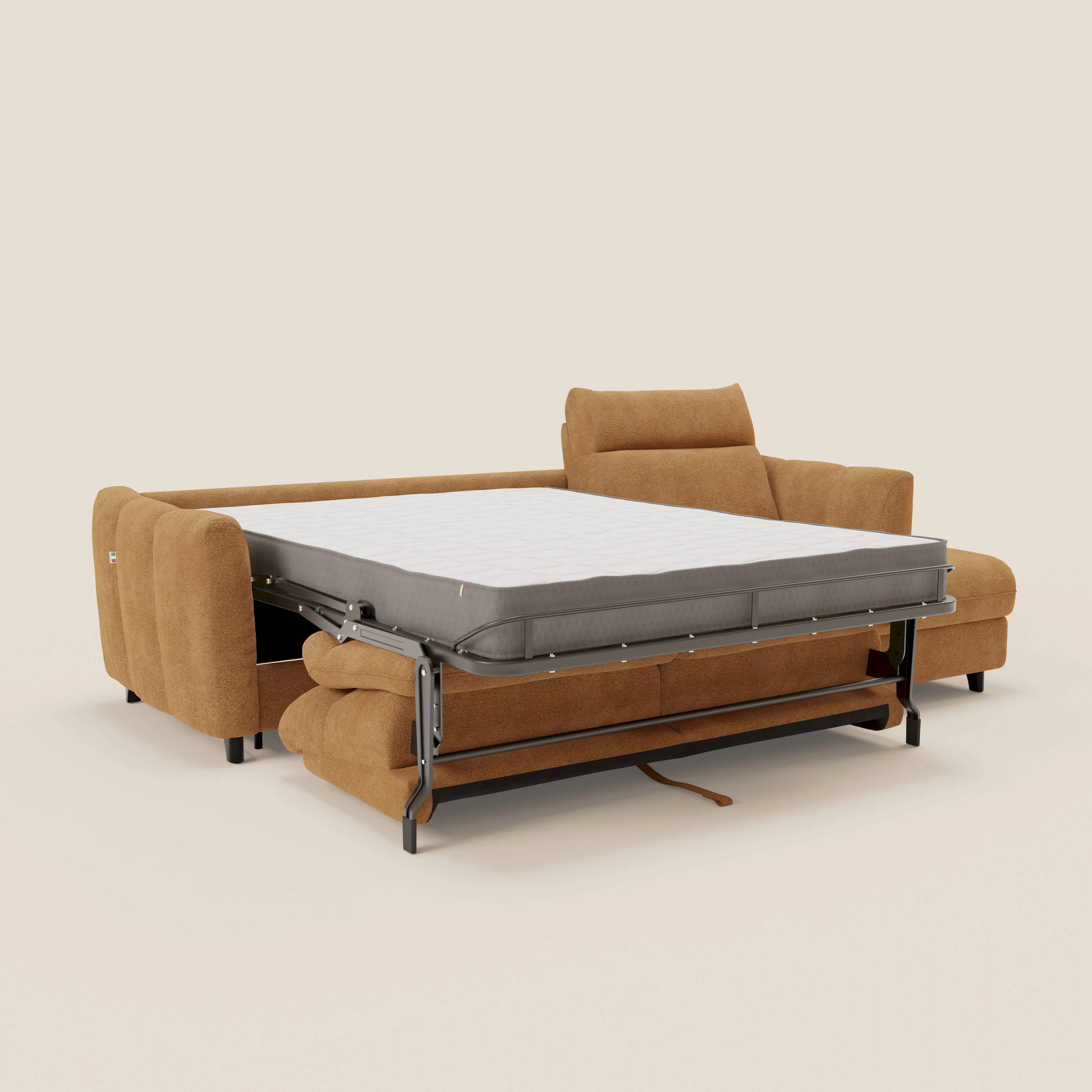 Peonia canapé d'angle convertible avec matelas H18 et chaise longue coffre en bouclette imperméable T07 orange - Image 11