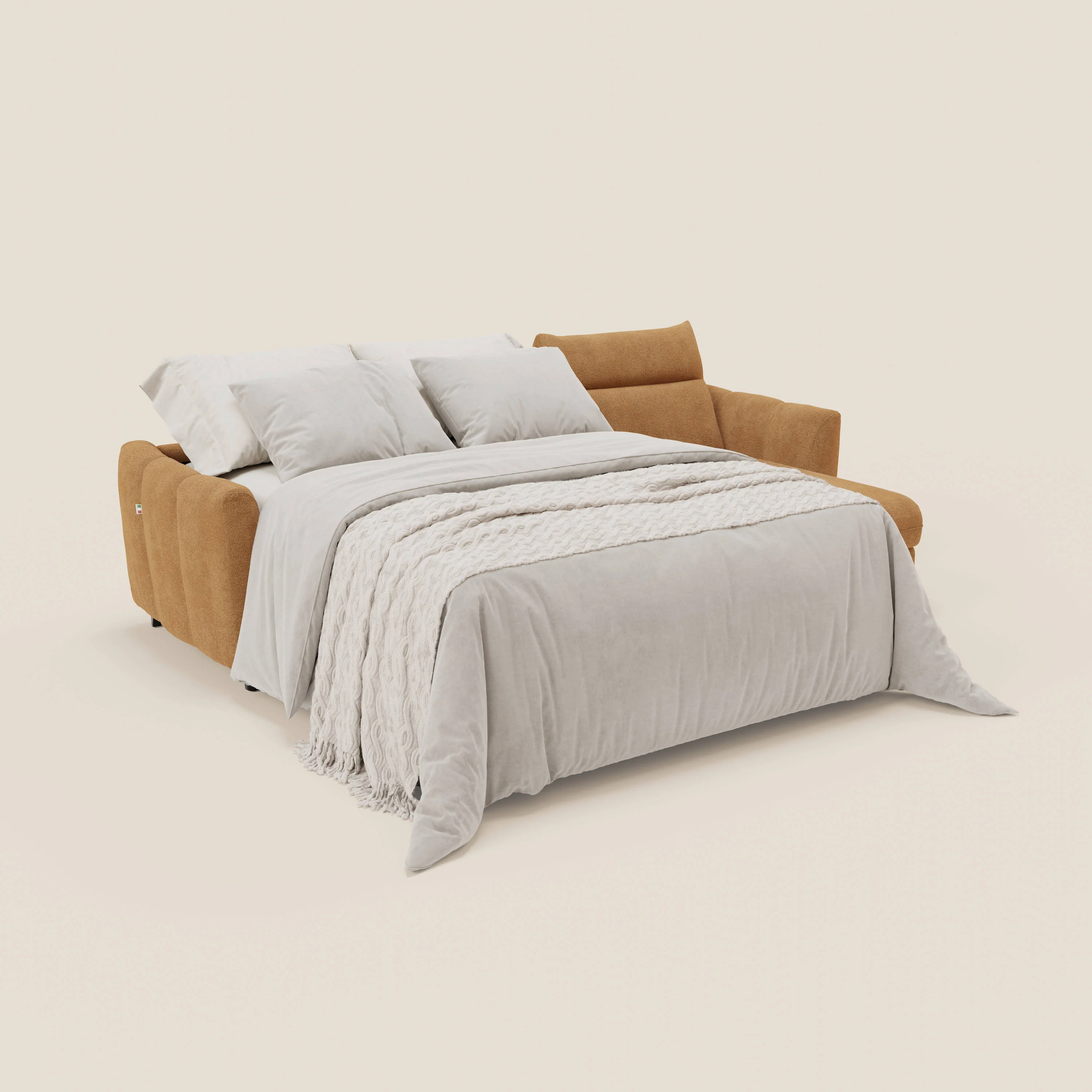 Peonia canapé d'angle convertible avec matelas H18 et chaise longue coffre en bouclette imperméable T07 orange - Image 2