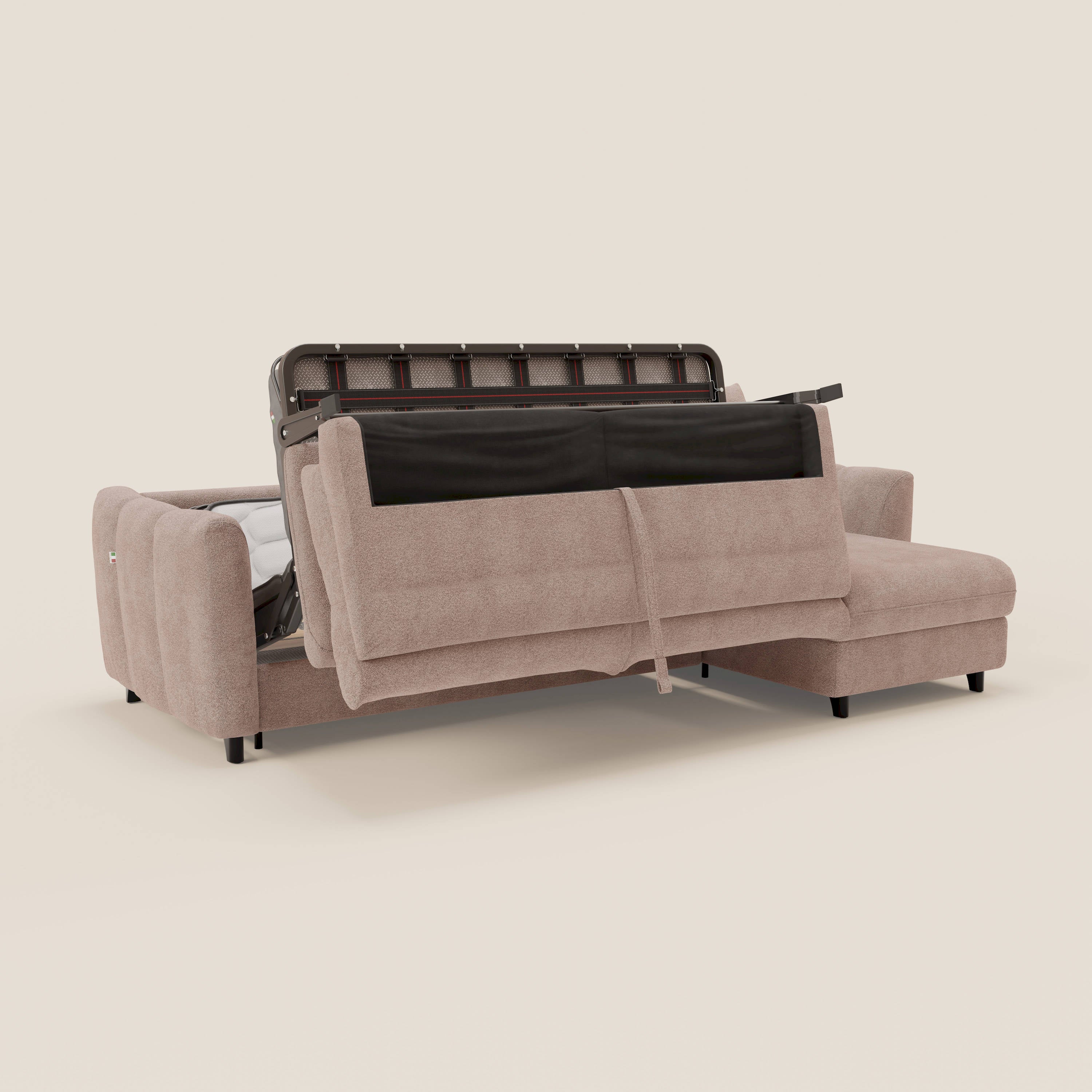Peonia canapé d'angle convertible avec matelas H18 et chaise longue coffre en bouclette imperméable T07 rose - Image 10