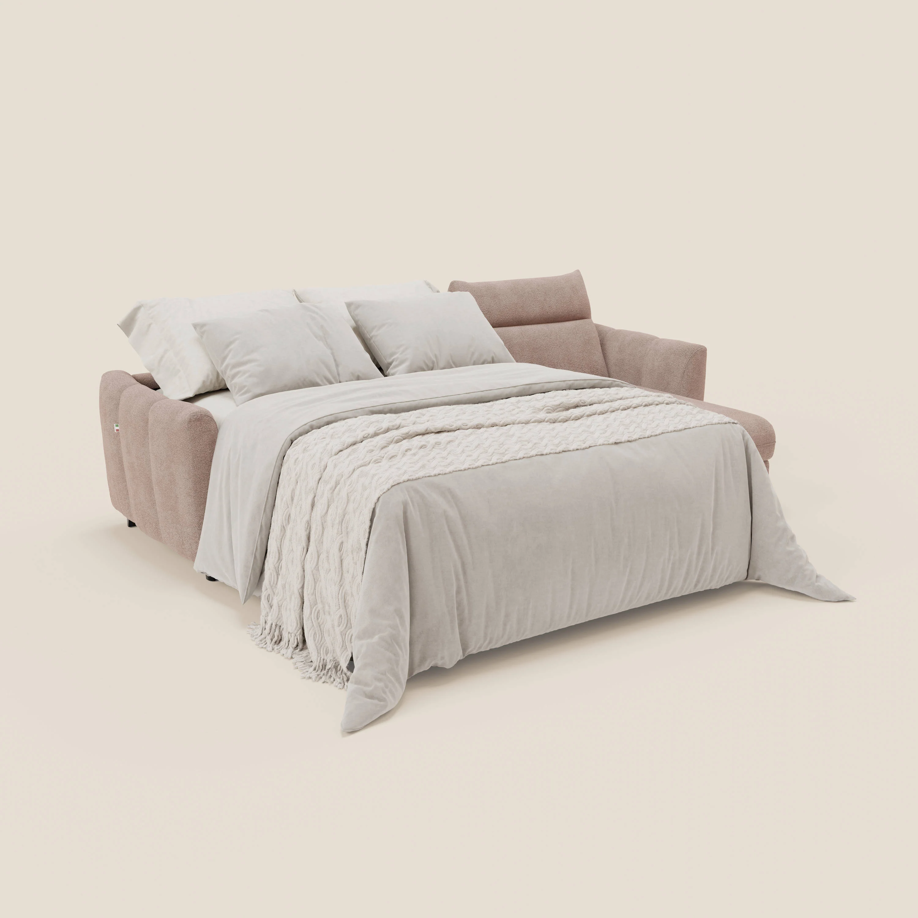 Peonia canapé d'angle convertible avec matelas H18 et chaise longue coffre en bouclette imperméable T07 rose - Image 2
