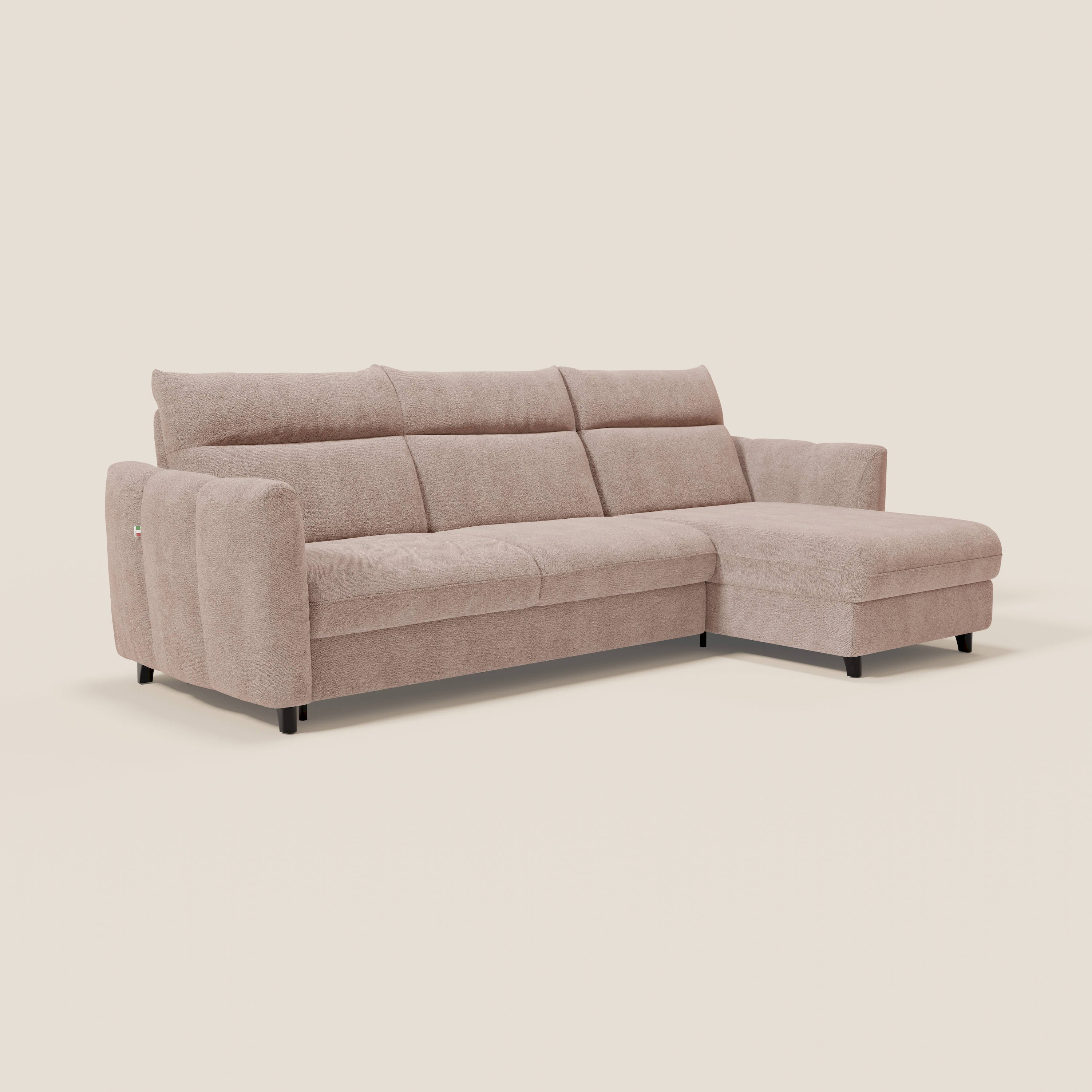 Peonia canapé d'angle convertible avec matelas H18 et chaise longue coffre en bouclette imperméable T07 rose - Image 3