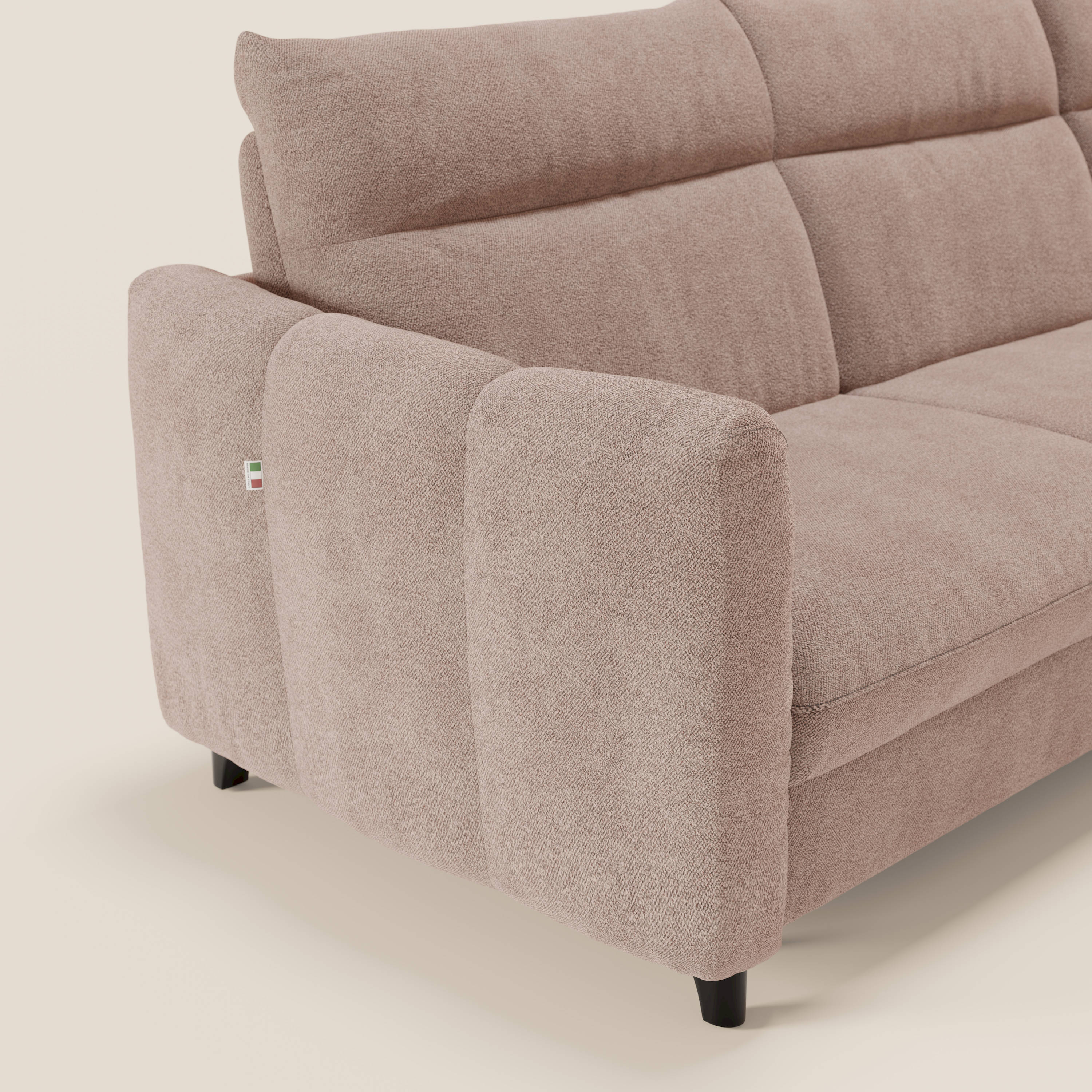 Peonia canapé d'angle convertible avec matelas H18 et chaise longue coffre en bouclette imperméable T07 rose - Image 4