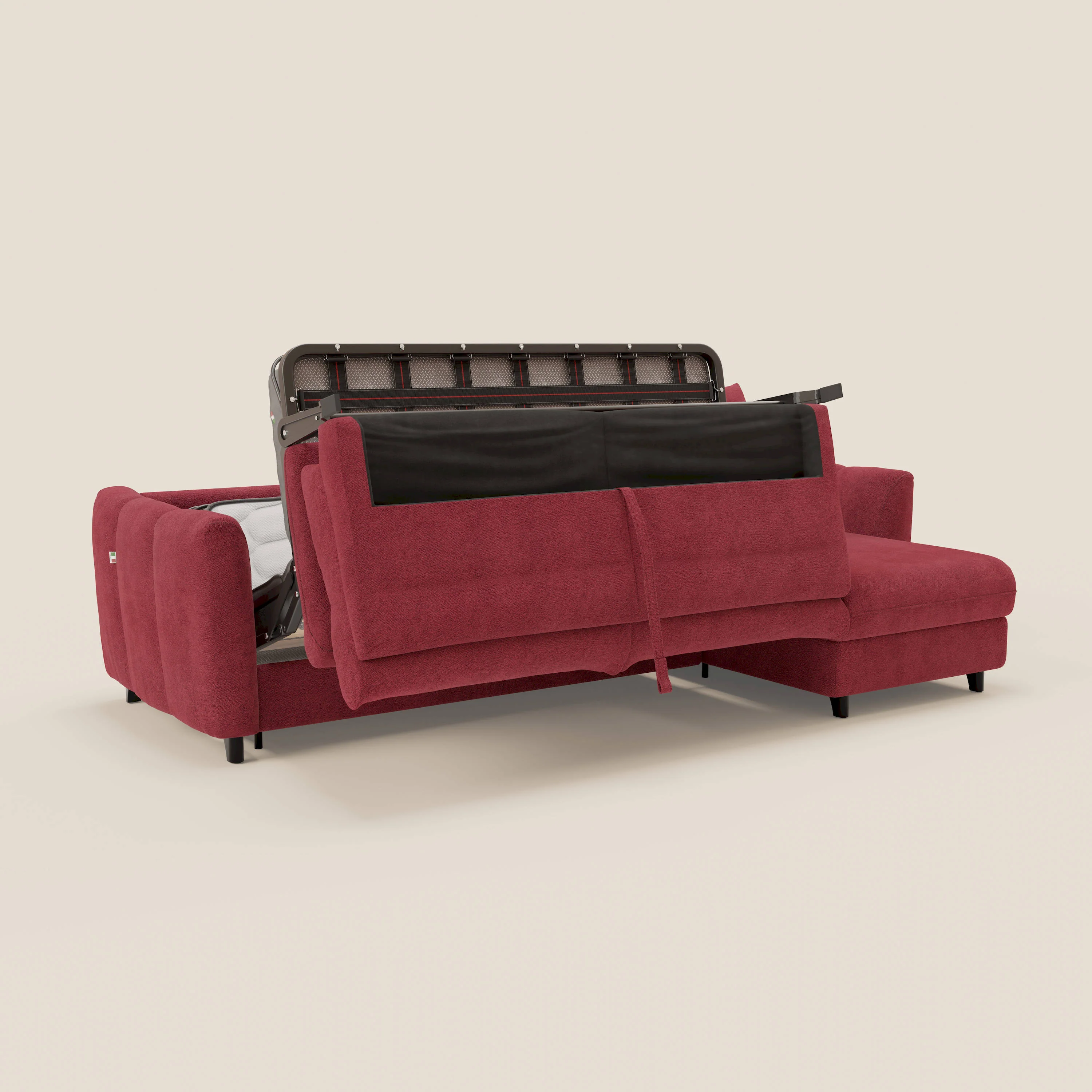 Peonia canapé d'angle convertible avec matelas H18 et chaise longue coffre en bouclette imperméable T07 rouge - Image 10