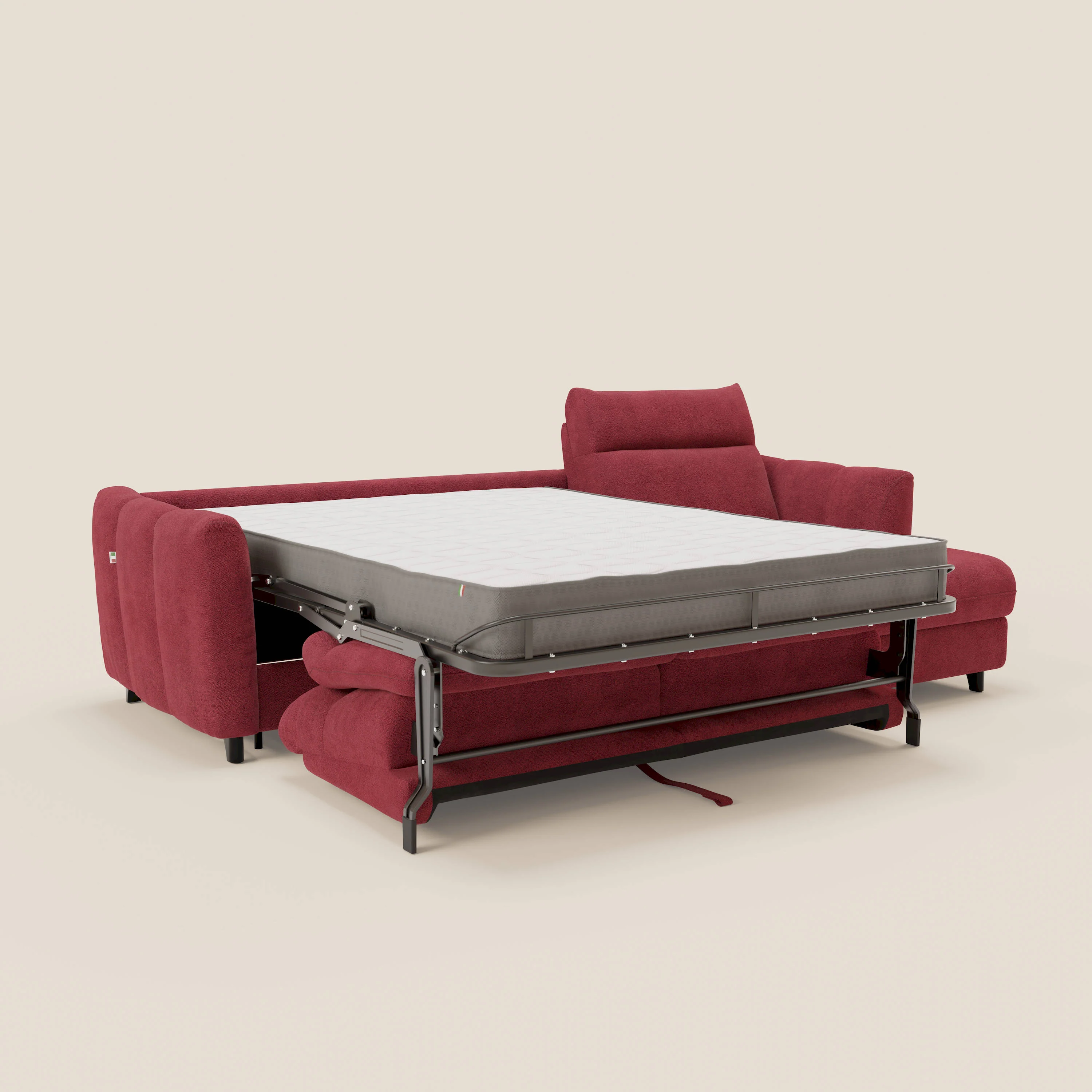 Peonia canapé d'angle convertible avec matelas H18 et chaise longue coffre en bouclette imperméable T07 rouge - Image 11
