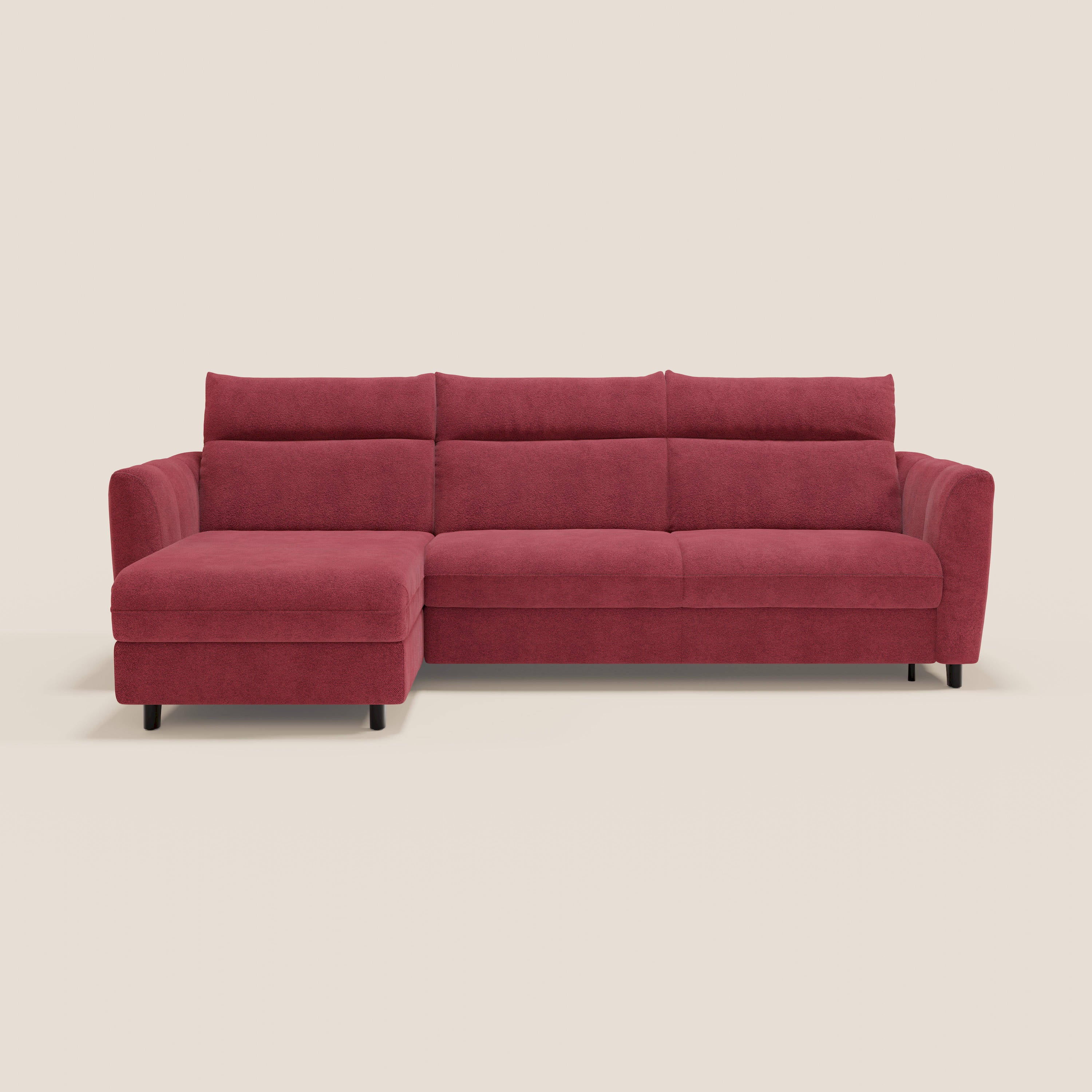 Peonia canapé d'angle convertible avec matelas H18 et chaise longue coffre en bouclette imperméable T07 rouge - Image 12