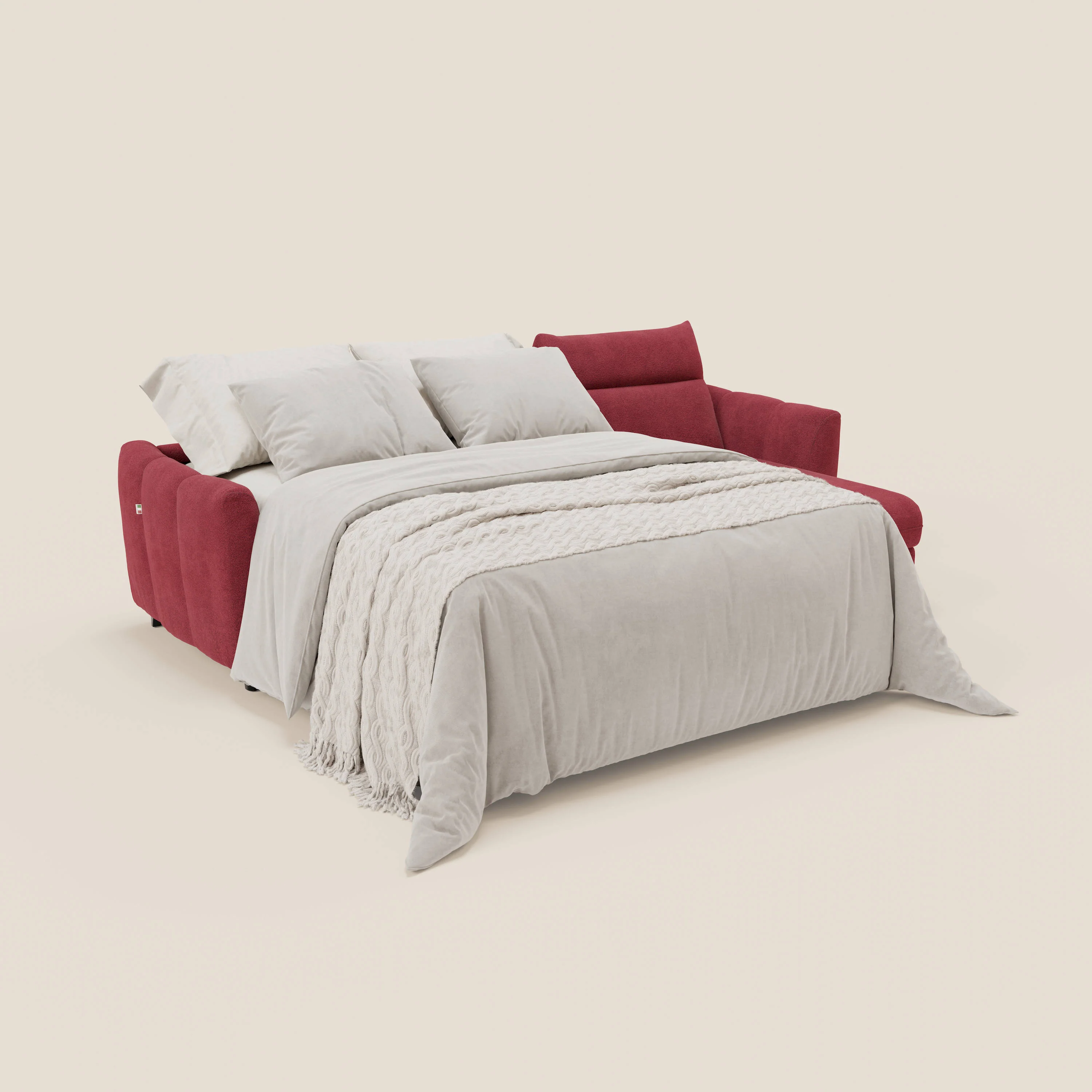 Peonia canapé d'angle convertible avec matelas H18 et chaise longue coffre en bouclette imperméable T07 rouge - Image 2