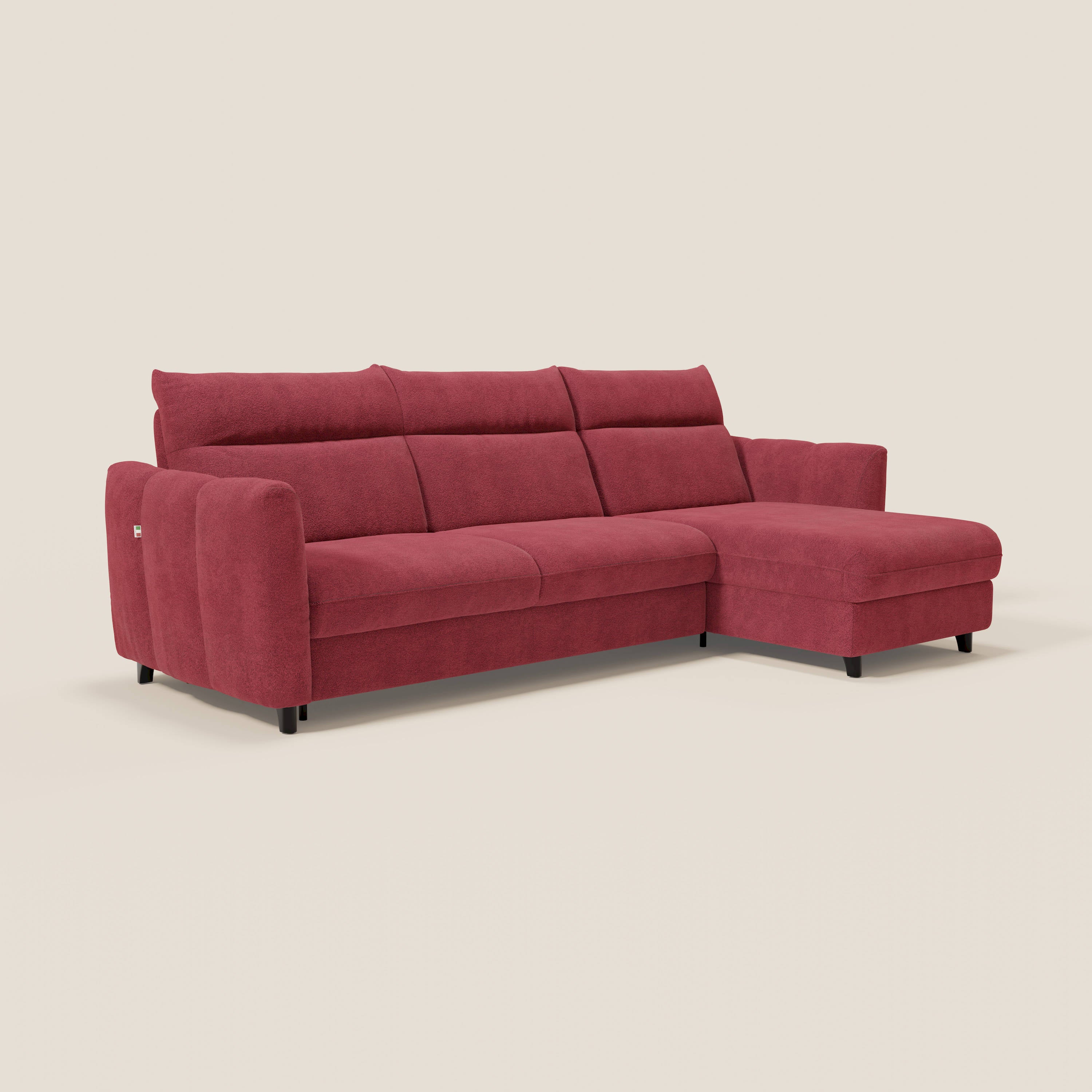Peonia canapé d'angle convertible avec matelas H18 et chaise longue coffre en bouclette imperméable T07 rouge - Image 3