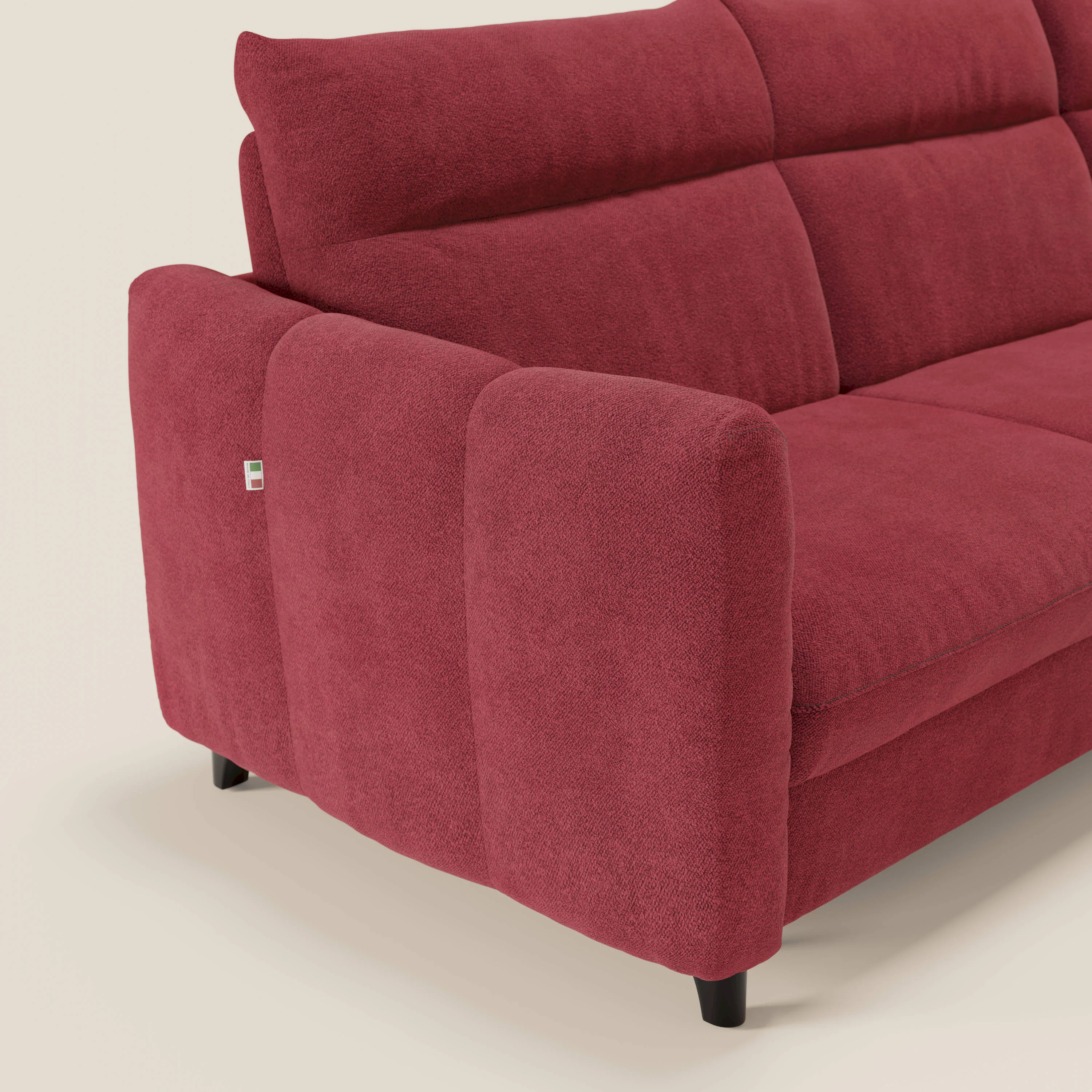 Peonia canapé d'angle convertible avec matelas H18 et chaise longue coffre en bouclette imperméable T07 rouge - Image 4