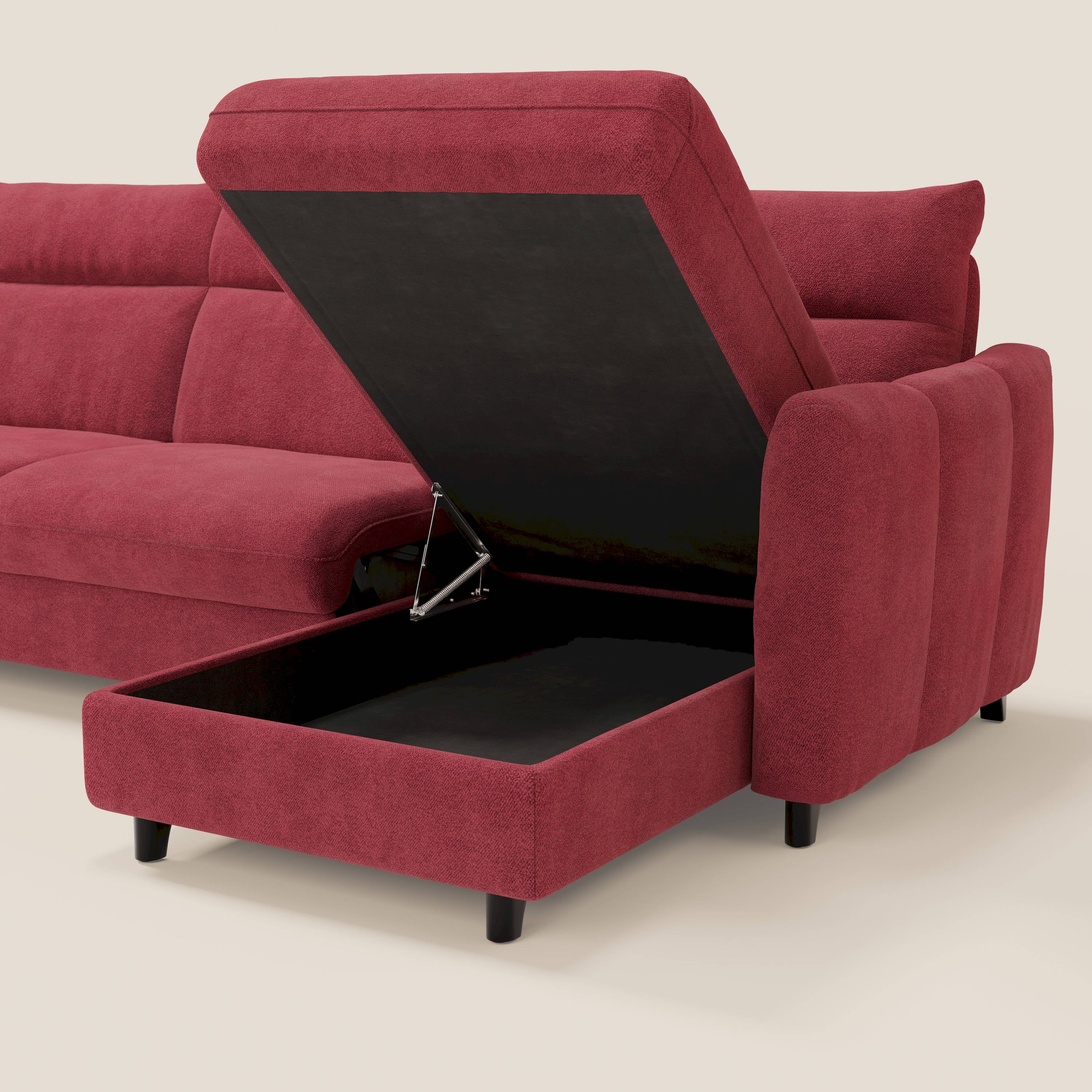 Peonia canapé d'angle convertible avec matelas H18 et chaise longue coffre en bouclette imperméable T07 rouge - Image 5